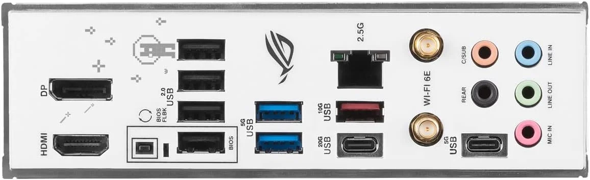 مادربرد ASUS ROG STRIX B760-G GAMING WIFI Intel B760 LGA 1700 سفید mATX با 12 + 1 فاز قدرت، DDR5، PCIe 5.0 x16 SafeSlot، دو اسلات PCIe 4.0 M.2، WiFi 6E، اترنت 2.5G و Aura Sync