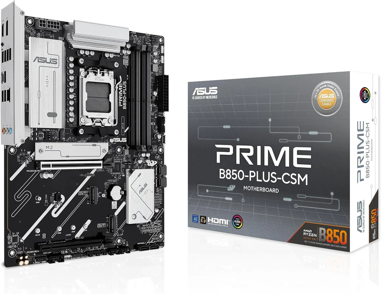 مادربرد ایسوس Prime B850-PLUS-CSM سوکت AMD AM5 (Ryzen 9000، ATX، حافظه DDR5، PCIe 5.0، 3X M.2، Aura Sync)