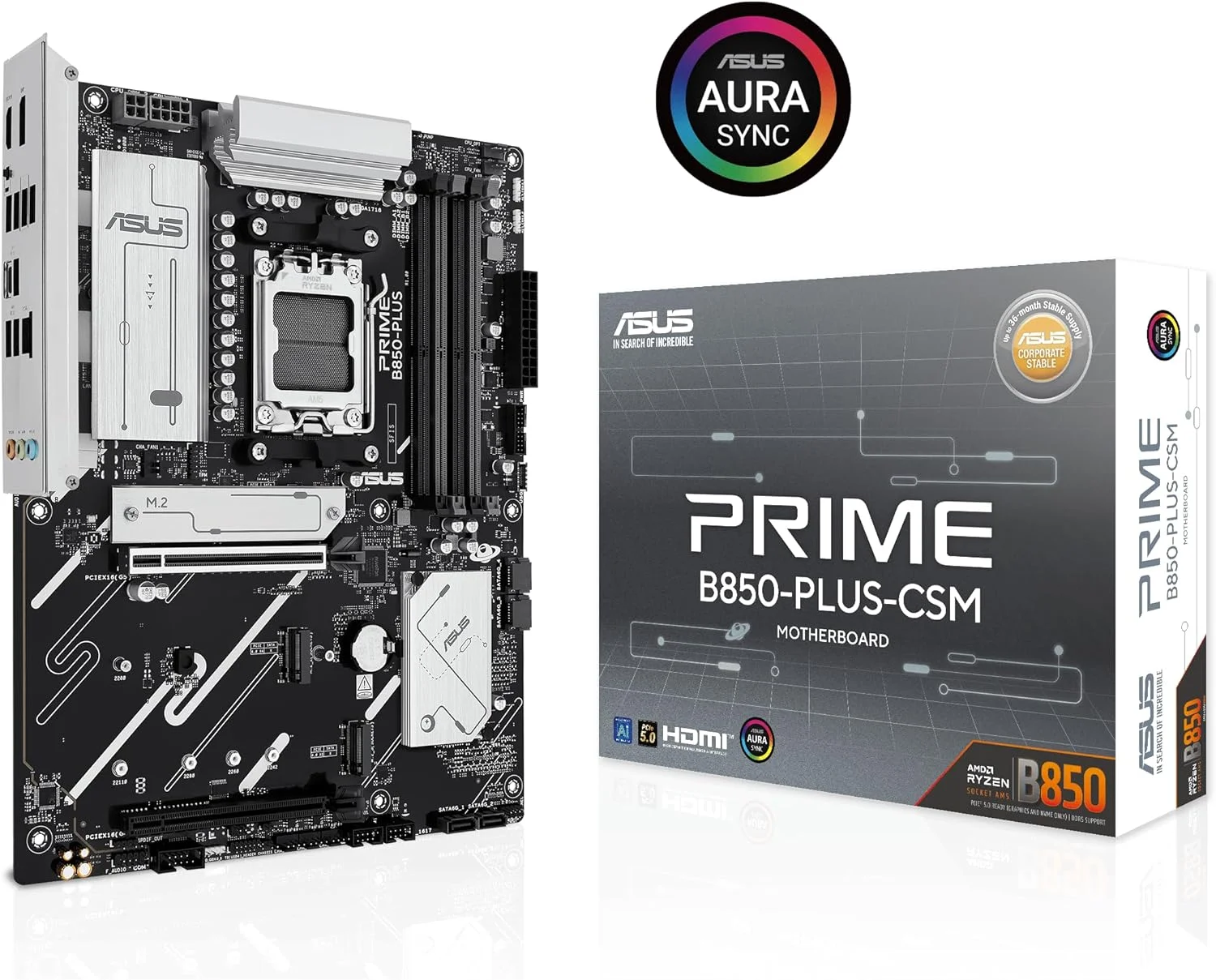 مادربرد ایسوس Prime B850-PLUS-CSM سوکت AMD AM5 (Ryzen 9000، ATX، حافظه DDR5، PCIe 5.0، 3X M.2، Aura Sync)