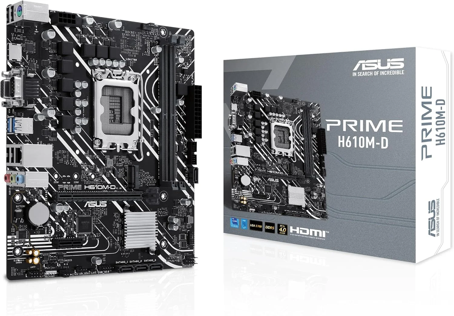مادربرد ایسوس PRIME H610M-D، چیپست Intel H610 (LGA 1700)، DDR5، PCIe 4.0، اسلات M.2، Realtek 1Gb Ethernet، HDMI، VGA، USB 3.2 Gen 1، SATA 6Gbps، هدر RGB