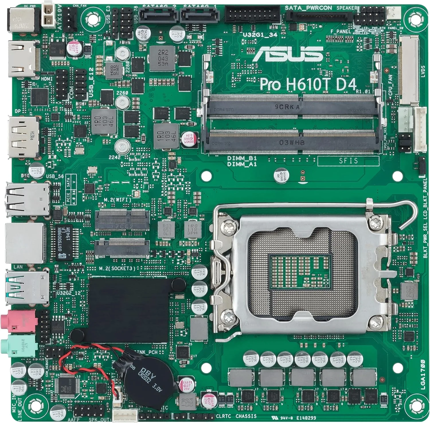 مادربرد تجاری ASUS Pro H610T D4-CSM LGA 1700 (نسل دوازدهم اینتل و Intel vPro) با بهینه‌سازی TCO (PCIe 4.0, DP, LVDS, SO-DIMM DDR4, USB 3.2 Gen 2, M.2 Key E Slot, Q-LED Core, ASUS Control Center Express)