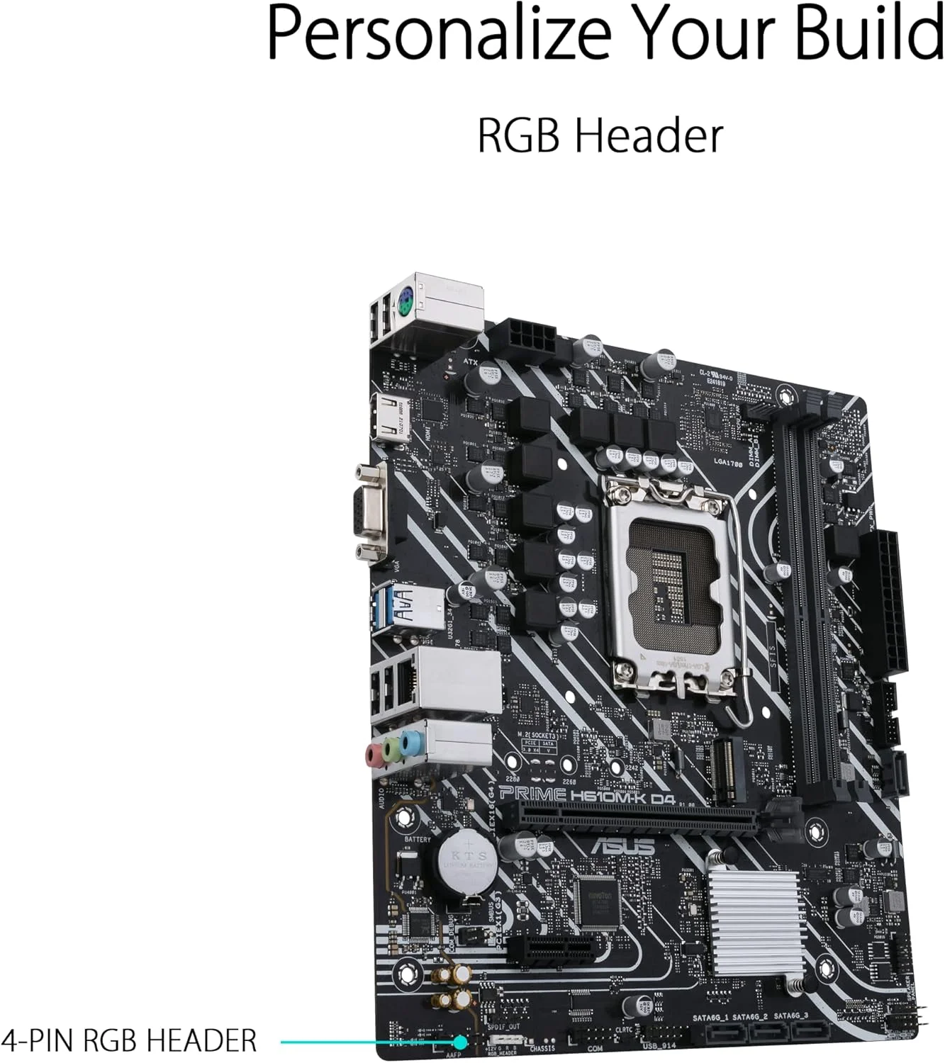 مادربرد گیمینگ ایسوس پرایم H610M-K D4، LGA 1700، mATX، DDR4، PCIe 4.0، اسلات M.2، Realtek 1 Gb Ethernet، SATA 6 Gbps - مشکی