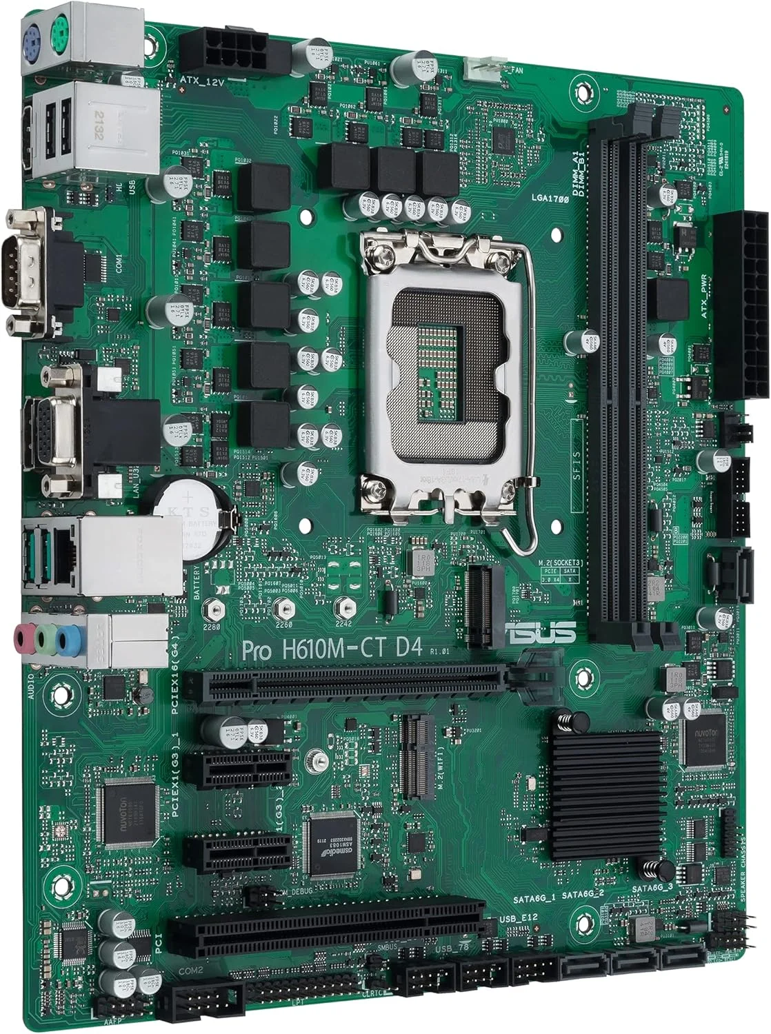 مادربرد تجاری ASUS Pro H610M-CT D4-CSM LGA 1700 (نسل دوازدهم اینتل و Intel vPro) با بهینه‌سازی TCO (PCIe 4.0، DDR4، DP/HDMI/D-Sub، USB 3.2 Gen 2، اسلات M.2 Key E، TPM IC onboard، SMBUS، ACCE، Boot Defender)