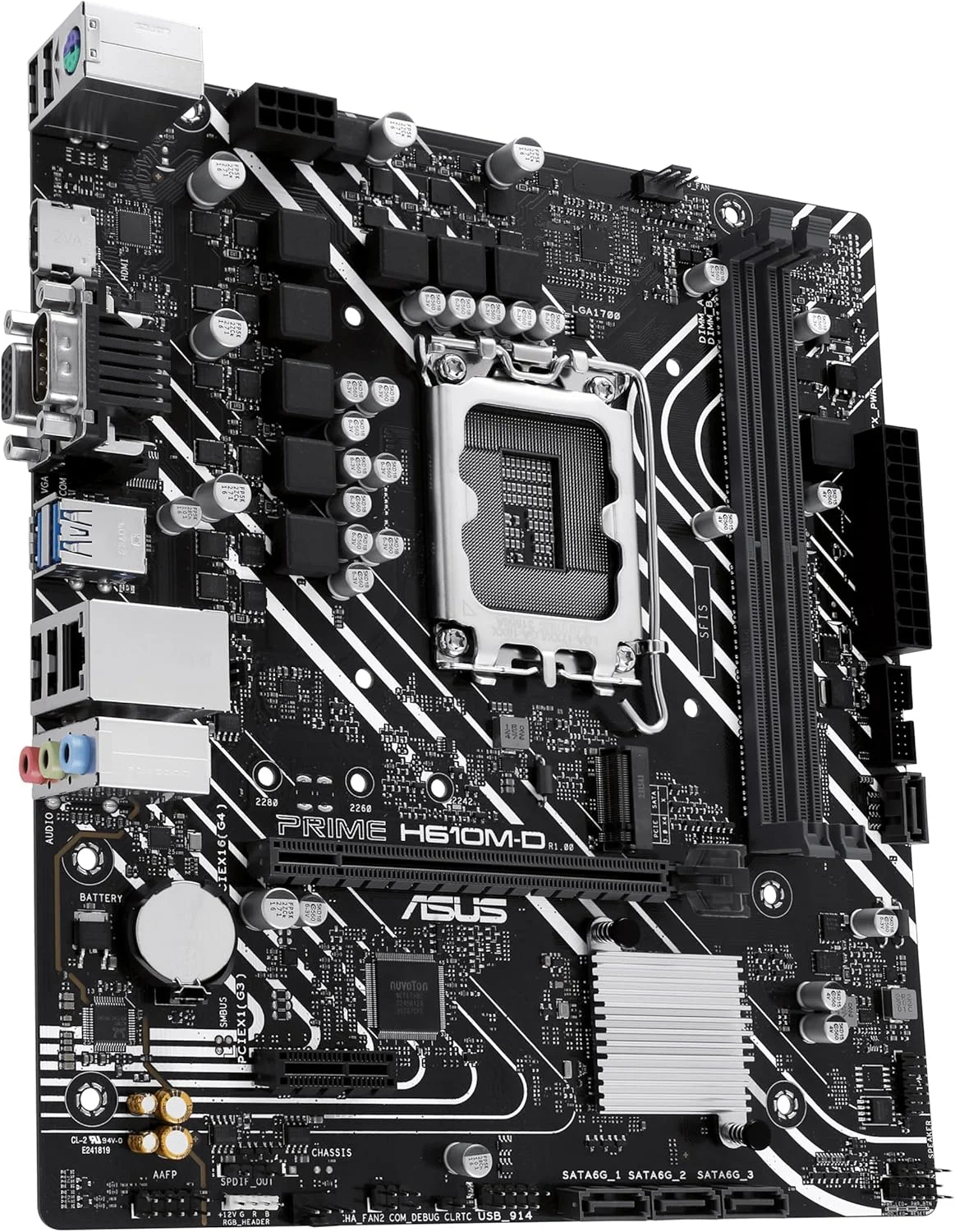 مادربرد ایسوس PRIME H610M-D، چیپست Intel H610 (LGA 1700)، DDR5، PCIe 4.0، اسلات M.2، Realtek 1Gb Ethernet، HDMI، VGA، USB 3.2 Gen 1، SATA 6Gbps، هدر RGB