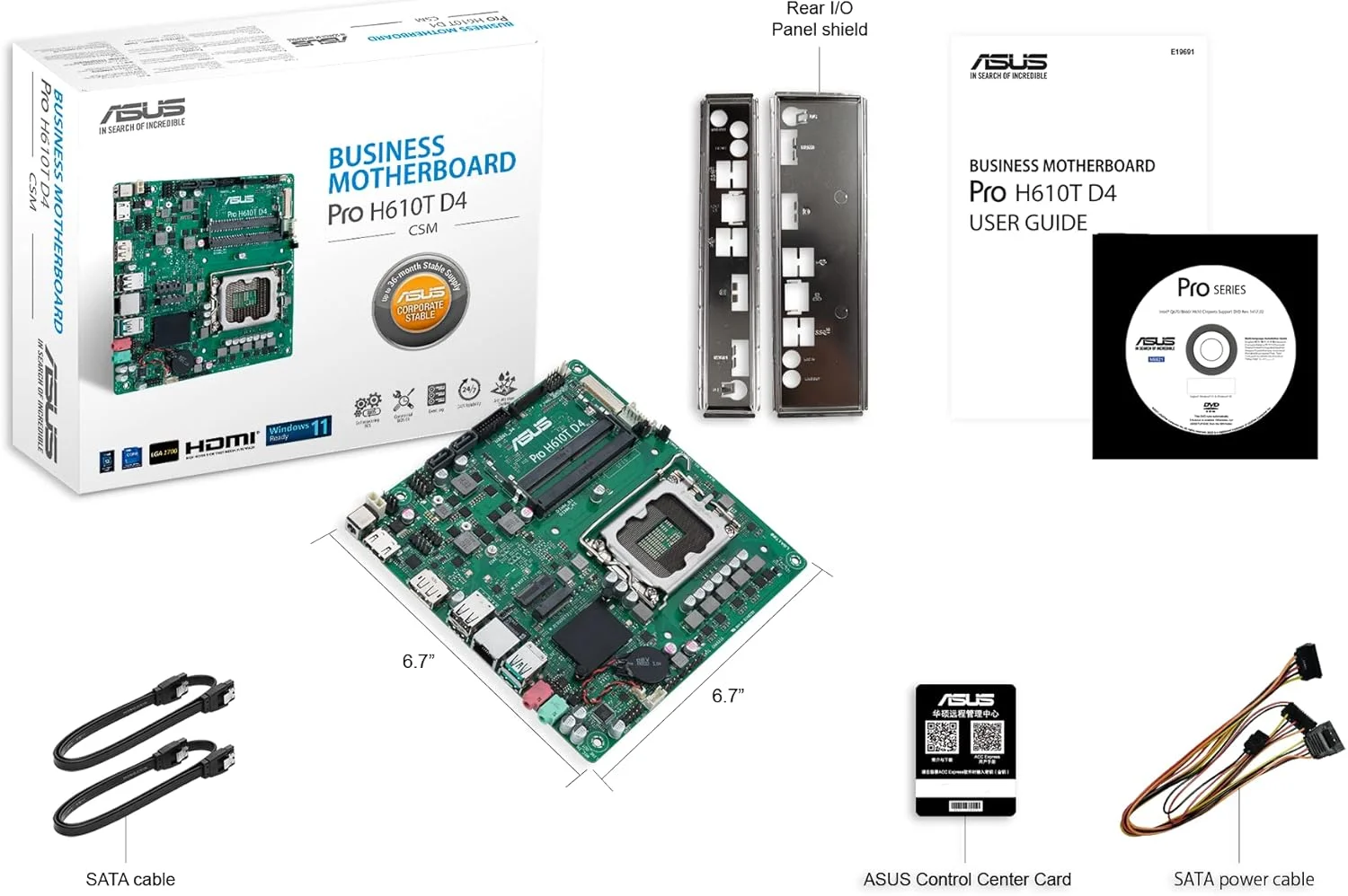 مادربرد تجاری ASUS Pro H610M-CT D4-CSM LGA 1700 (نسل دوازدهم اینتل و Intel vPro) با بهینه‌سازی TCO (PCIe 4.0، DDR4، DP/HDMI/D-Sub، USB 3.2 Gen 2، اسلات M.2 Key E، TPM IC onboard، SMBUS، ACCE، Boot Defender)