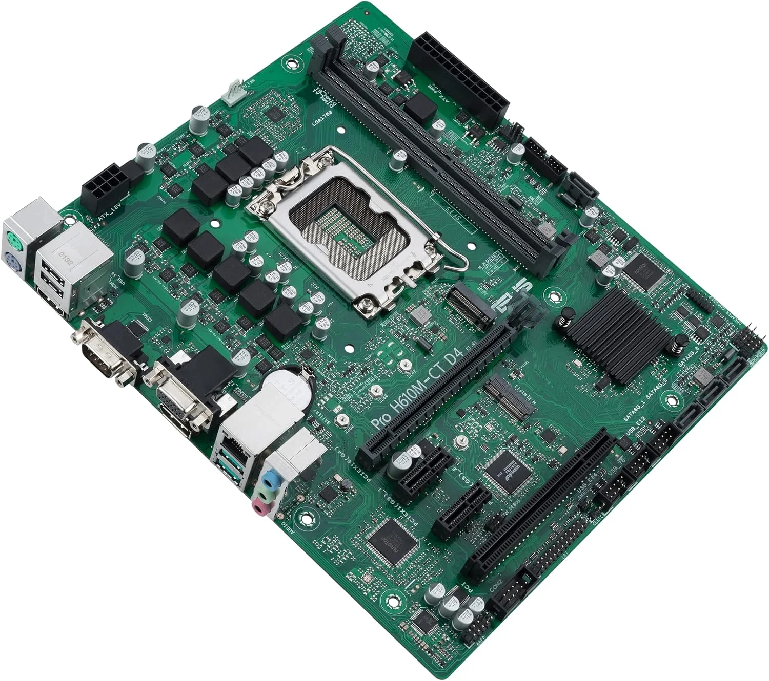 مادربرد تجاری ASUS Pro H610M-CT D4-CSM LGA 1700 (نسل دوازدهم اینتل و Intel vPro) با بهینه‌سازی TCO (PCIe 4.0، DDR4، DP/HDMI/D-Sub، USB 3.2 Gen 2، اسلات M.2 Key E، TPM IC onboard، SMBUS، ACCE، Boot Defender)
