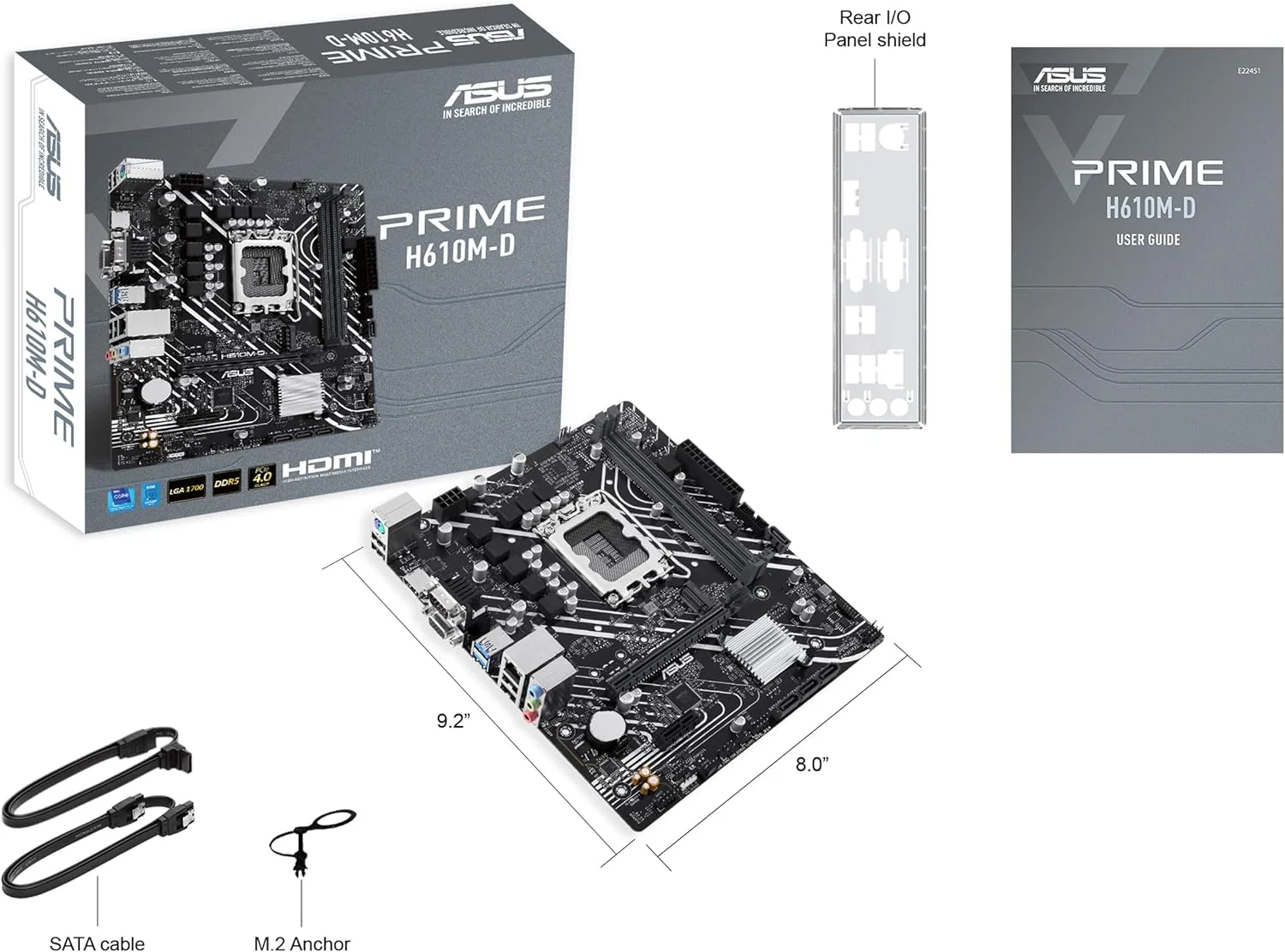 مادربرد ایسوس PRIME H610M-D، چیپست Intel H610 (LGA 1700)، DDR5، PCIe 4.0، اسلات M.2، Realtek 1Gb Ethernet، HDMI، VGA، USB 3.2 Gen 1، SATA 6Gbps، هدر RGB