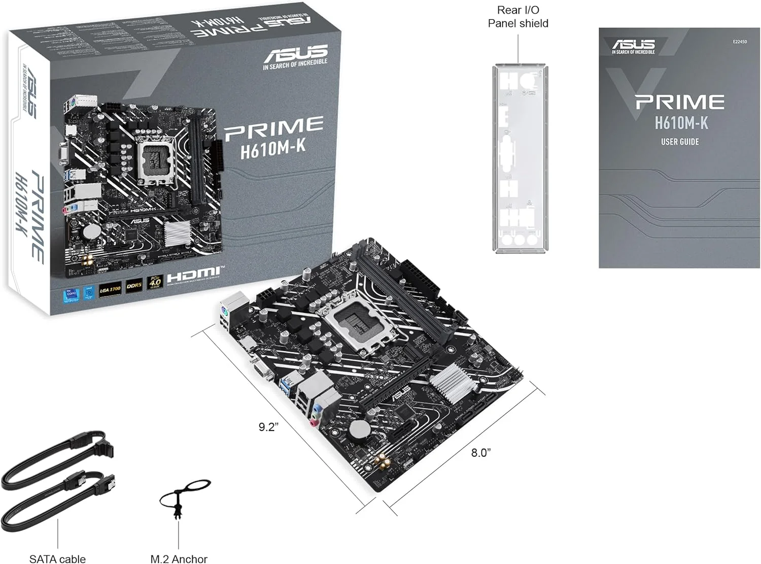 مادربرد ASUS Prime H610M-K Micro-ATX LGA 1700، چیپست Intel H610، 2 اسلات DIMM DDR5، حداکثر حافظه 96 گیگابایت، 1 اسلات M.2، 1 اسلات PCIe 4.0 x16، اترنت Realtek 1Gb
