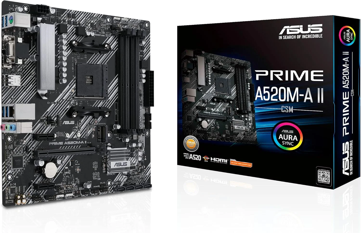 مادربرد تجاری ASUS Prime A520M-A II/CSM AMD AM4 (نسل سوم Ryzen) microATX (حافظه ECC، پشتیبانی از M.2، اترنت 1 گیگابیتی، DP/HDMI 2.1/D-Sub، 4K@60HZ، USB3.2 Gen1Type-A، هدر ARGB با AURAsync)