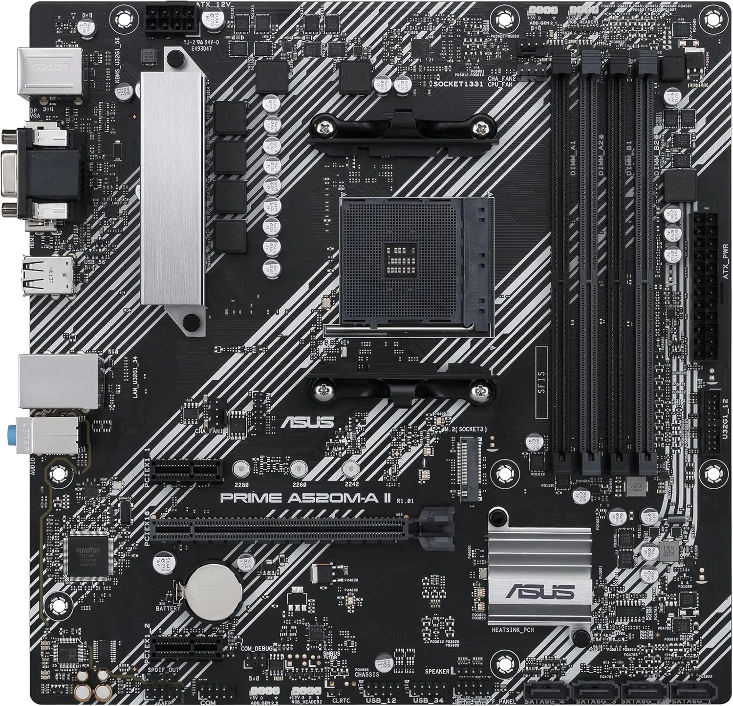مادربرد تجاری ASUS Prime A520M-A II/CSM AMD AM4 (نسل سوم Ryzen) microATX (حافظه ECC، پشتیبانی از M.2، اترنت 1 گیگابیتی، DP/HDMI 2.1/D-Sub، 4K@60HZ، USB3.2 Gen1Type-A، هدر ARGB با AURAsync)