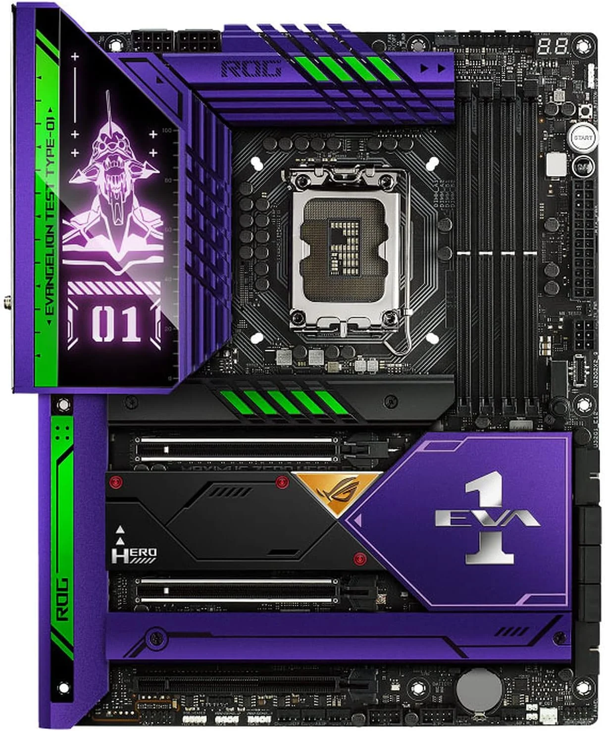 مادربرد گیمینگ ایسوس Rog Maximus Z690 Hero Eva LGA 1700 ATX، نسل 12 و 13 اینتل، PCIe 5.0، DDR5، LAN 2.5 گیگابیتی، SATA 6 گیگابیت بر ثانیه، USB 3.2 Gen 2x2 Type-C، نورپردازی Aura Sync RGB