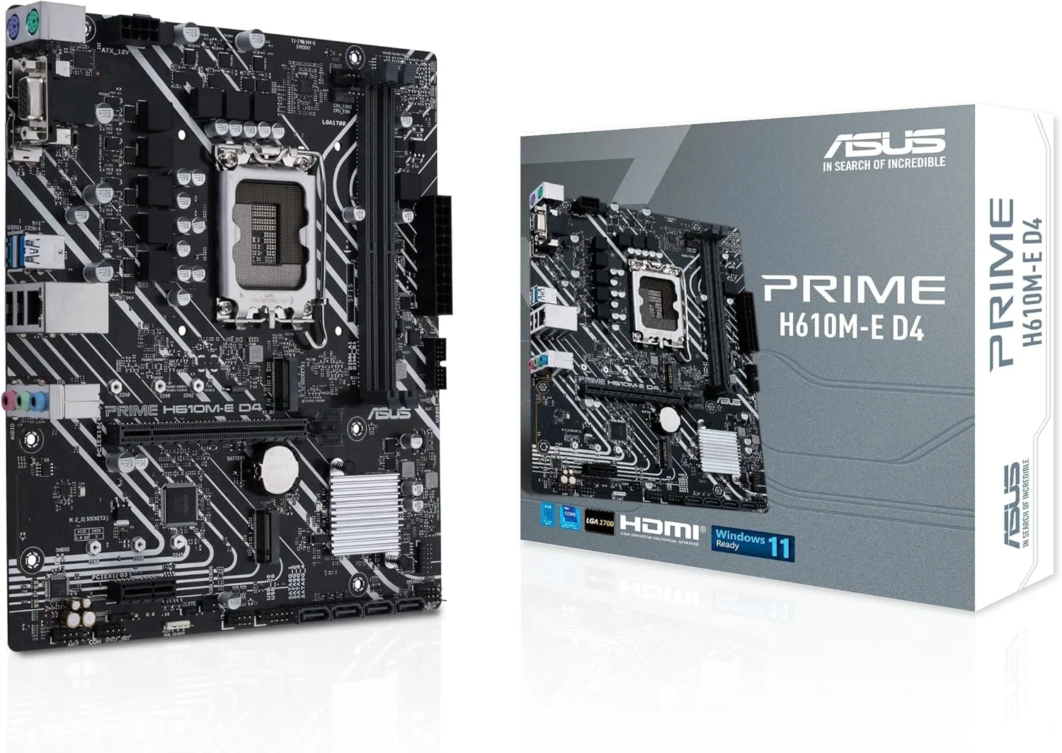 مادربرد ASUS PRIME H610M-E D4-CSM mATX، اینتل H610، LGA1700، DDR4، PCI 4.0، Realtek 1Gb Ethernet، Realtek 7.1 Surround، 2xM.2، 4xSATA 6GB/s، USB 3.2 Gen 1، Armoury Crate، مشکی