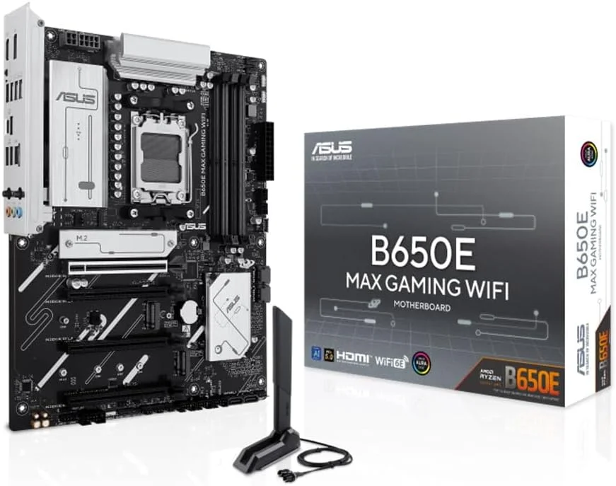 مادربرد ASUS B650E MAX GAMING WIFI، AMD ATX، توان 8+2+1 فاز، اسلات DDR5، PCIe 5.0، 3 اسلات M.2، Wi-Fi 6E، اترنت Realtek 2.5Gb، DisplayPort، HDMI، USB-A و USB-C 10Gbps، Aura Sync