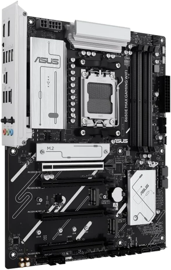 مادربرد ASUS B650E MAX GAMING WIFI، AMD ATX، توان 8+2+1 فاز، اسلات DDR5، PCIe 5.0، 3 اسلات M.2، Wi-Fi 6E، اترنت Realtek 2.5Gb، DisplayPort، HDMI، USB-A و USB-C 10Gbps، Aura Sync