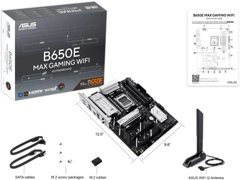 مادربرد ASUS B650E MAX GAMING WIFI، AMD ATX، توان 8+2+1 فاز، اسلات DDR5، PCIe 5.0، 3 اسلات M.2، Wi-Fi 6E، اترنت Realtek 2.5Gb، DisplayPort، HDMI، USB-A و USB-C 10Gbps، Aura Sync