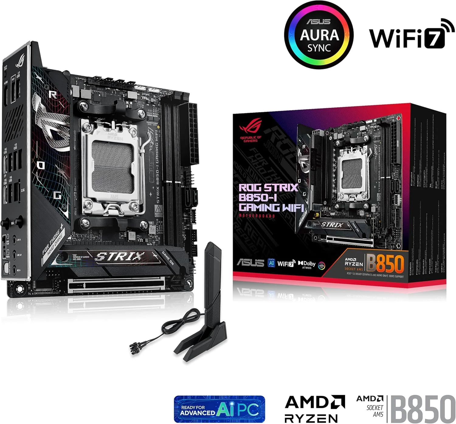 مادربرد گیمینگ ASUS ROG Strix B850-I Gaming WiFi، AMD Mini-ITX، DDR5، PCIe 5.0، WiFi 7، AI Advisor، AI Networking II مادربرد گیمینگ ASUS ROG Strix B850-I Gaming WiFi، AMD Mini-ITX، DDR5، PCIe 5.0، WiFi 7، AI Advisor، AI Networking II
