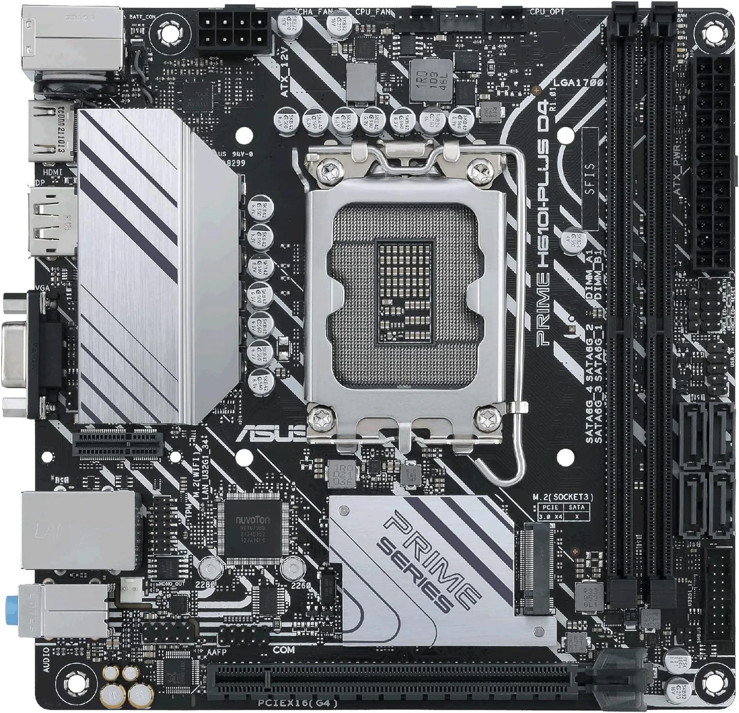 مادربرد ASUS PRIME H610I-PLUS D4 LGA 1700 (نسل دوازدهم اینتل و Intel vPro) mini ITX (PCIe 4.0, DDR4, USB 3.2 Gen 1 Type-A, 1Gb Lan, DP/HDMI/D-Sub, V-M.2(E), Q-LED, هدر Mono-out با آمپلی فایر IC، هدر SPI TPM)