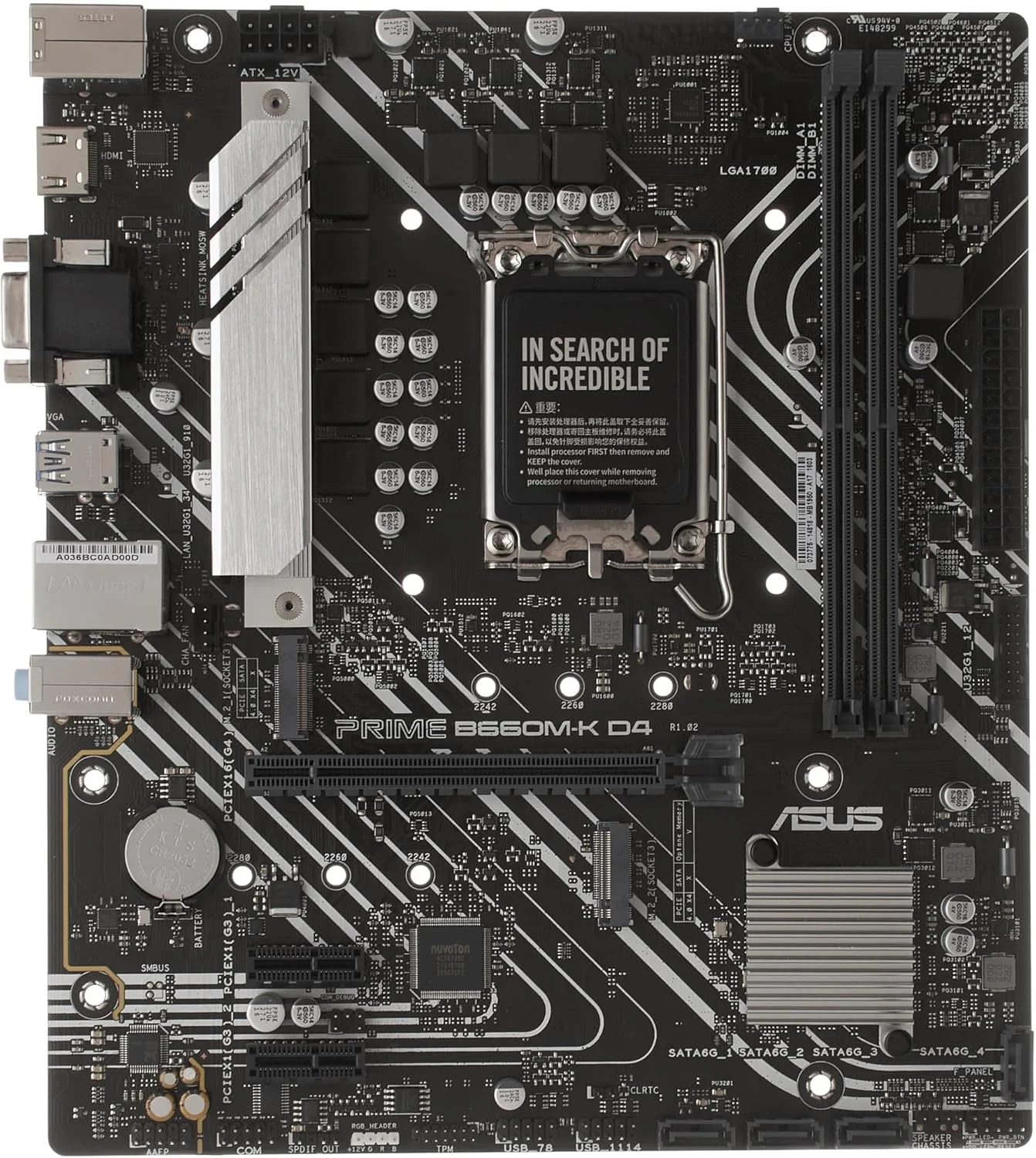 مادربرد ایسوس PRIME B660M-K D4 - Intel B660 (LGA 1700) mATX با PCIe 4.0، دو اسلات M.2، DDR4، HDMI®، D-Sub، Realtek 1Gb Ethernet، USB 3.2 Gen 1 در جلو، ASUS Lighting Control - مشکی