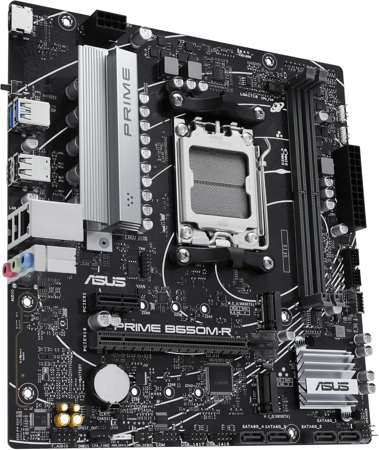 مادربرد ایسوس پرایم B650M-R AMD B650 Micro-ATX: DDR5، PCIe 4.0، اترنت 2.5 گیگابیتی، HDMI، SATA 6 گیگابیت بر ثانیه، USB 5 گیگابیت بر ثانیه، Type-C، BIOS FlashBack، حذف نویز هوش مصنوعی، Aura Sync - مشکی