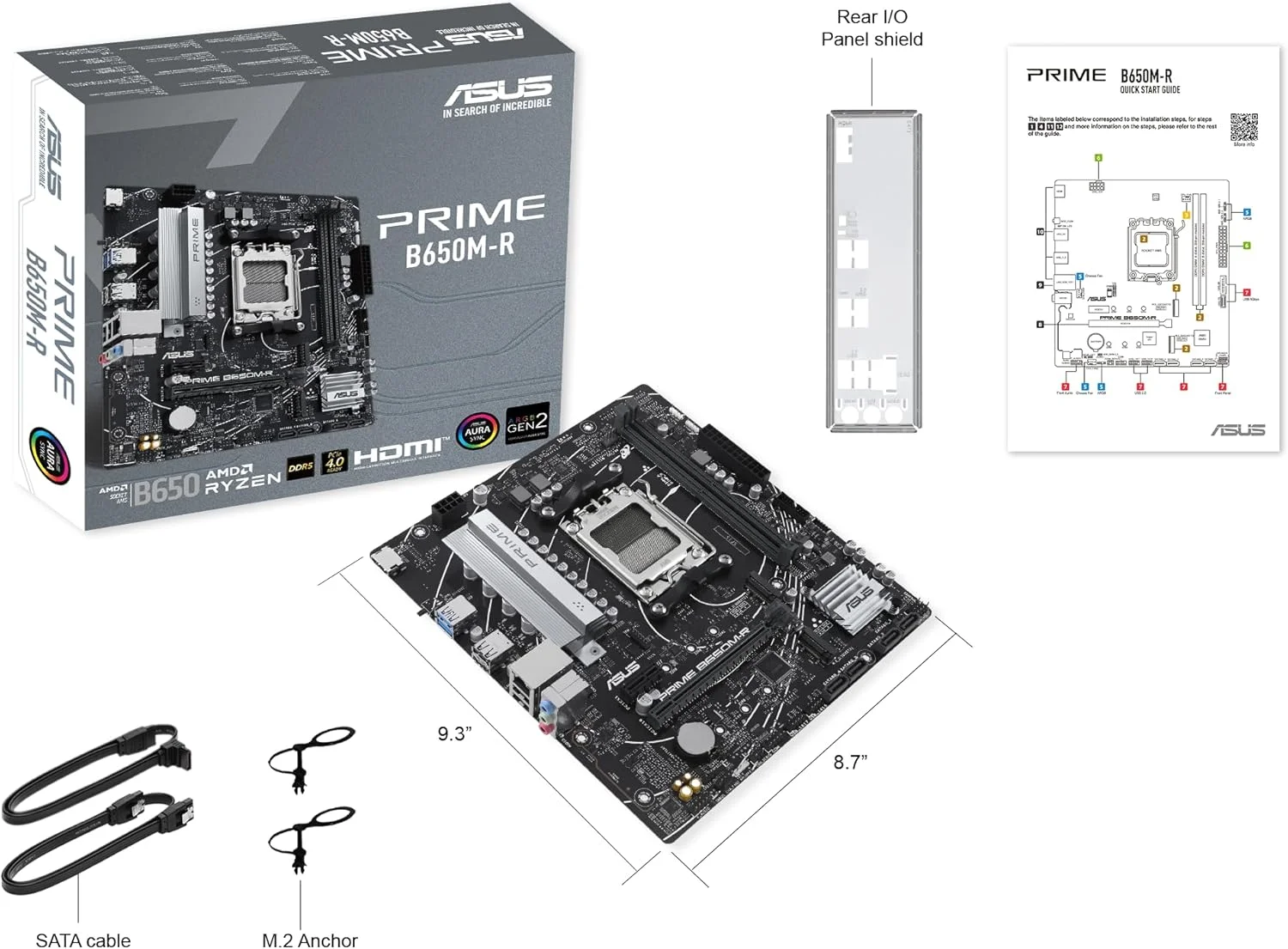 مادربرد ایسوس پرایم B650M-R AMD B650 Micro-ATX: DDR5، PCIe 4.0، اترنت 2.5 گیگابیتی، HDMI، SATA 6 گیگابیت بر ثانیه، USB 5 گیگابیت بر ثانیه، Type-C، BIOS FlashBack، حذف نویز هوش مصنوعی، Aura Sync - مشکی