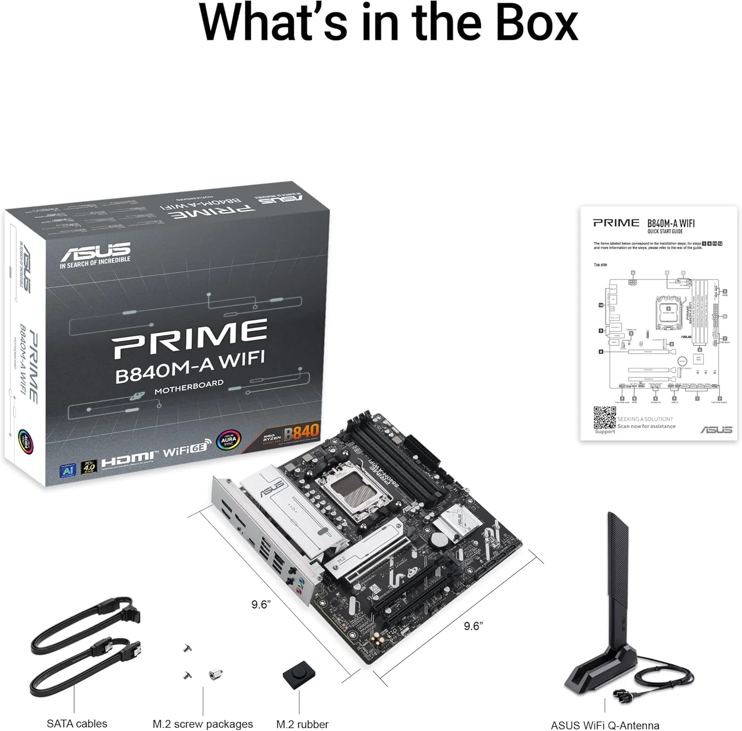 مادربرد ASUS PRIME B840M-A WIFI Micro-ATX: سوکت AM5، 4 اسلات DIMM DDR5، 1 عدد PCIe 4.0 x16، 2 عدد PCIe 3.0 x16، M.2، طراحی توان دیجیتال 8+2+1 فاز، Aura Sync - مشکی