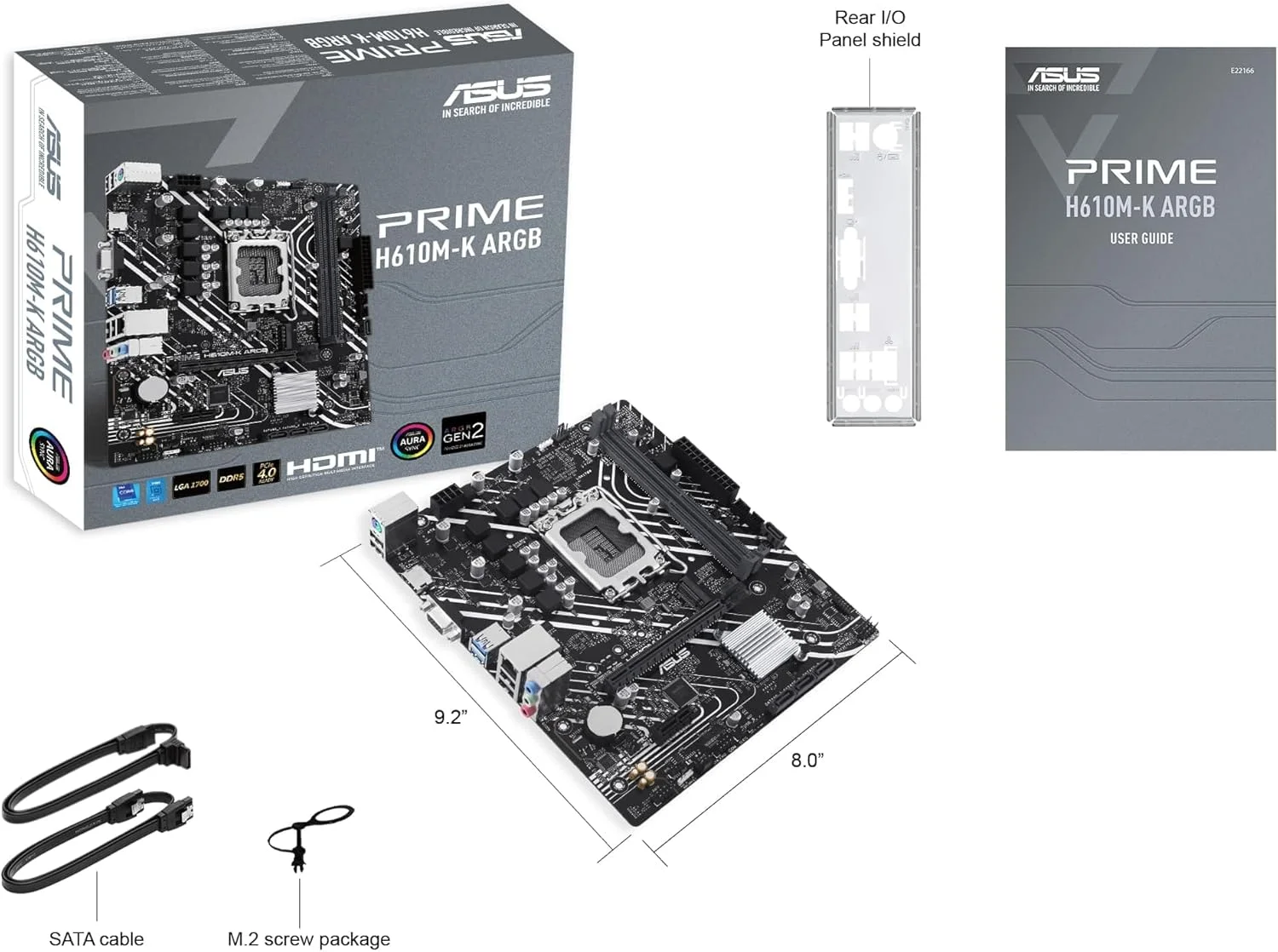 مادربرد ASUS PRIME H610M-K ARGB Intel (LGA 1700) Micro-ATX: DDR5، PCIe 4.0، اسلات M.2، اترنت Realtek 1 Gb، HDMI™، VGA، USB 3.2 Gen 1، SATA 6 Gbps، هدرهای Gen 2 آدرس پذیر - مشکی