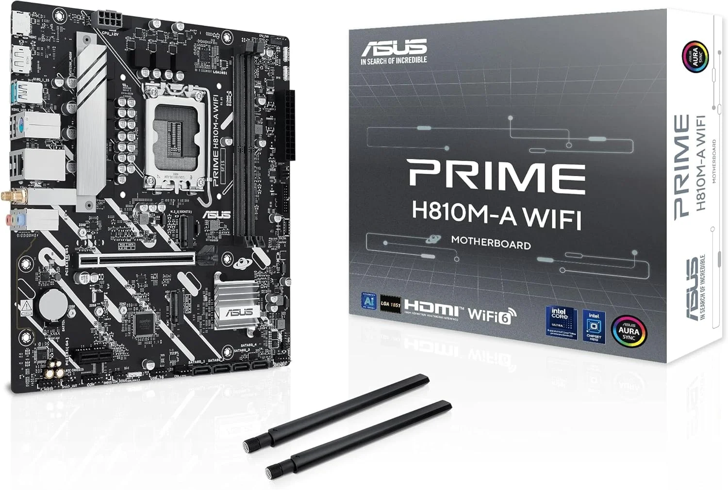 مادربرد ASUS PRIME H810M-A WIFI Micro-ATX: LGA1851 Series 2، 1 عدد PCIe 4.0 x16، طراحی قدرت دیجیتال 6+1+1+1 فاز، 2 عدد اسلات DIMM DDR5 با پشتیبانی از کانال دوگانه، SafeSlot Core+ - مشکی