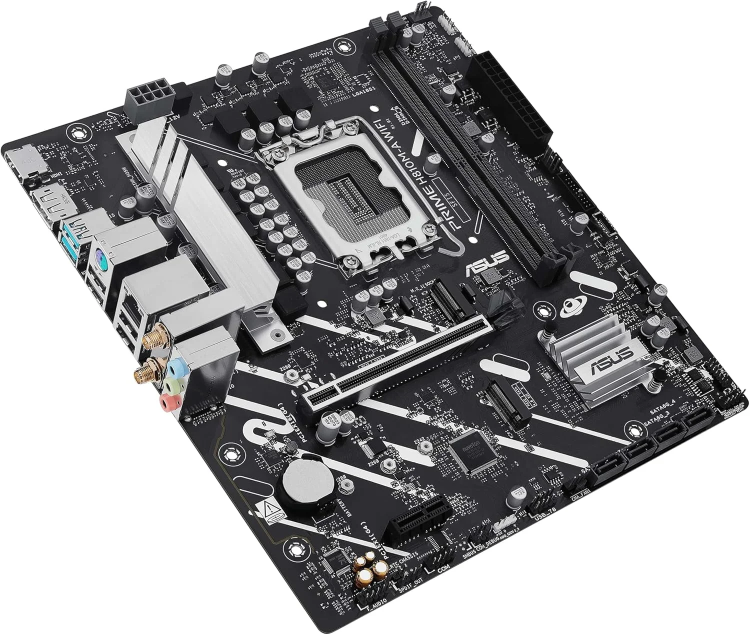مادربرد ASUS PRIME H810M-A WIFI Micro-ATX: LGA1851 Series 2، 1 عدد PCIe 4.0 x16، طراحی قدرت دیجیتال 6+1+1+1 فاز، 2 عدد اسلات DIMM DDR5 با پشتیبانی از کانال دوگانه، SafeSlot Core+ - مشکی