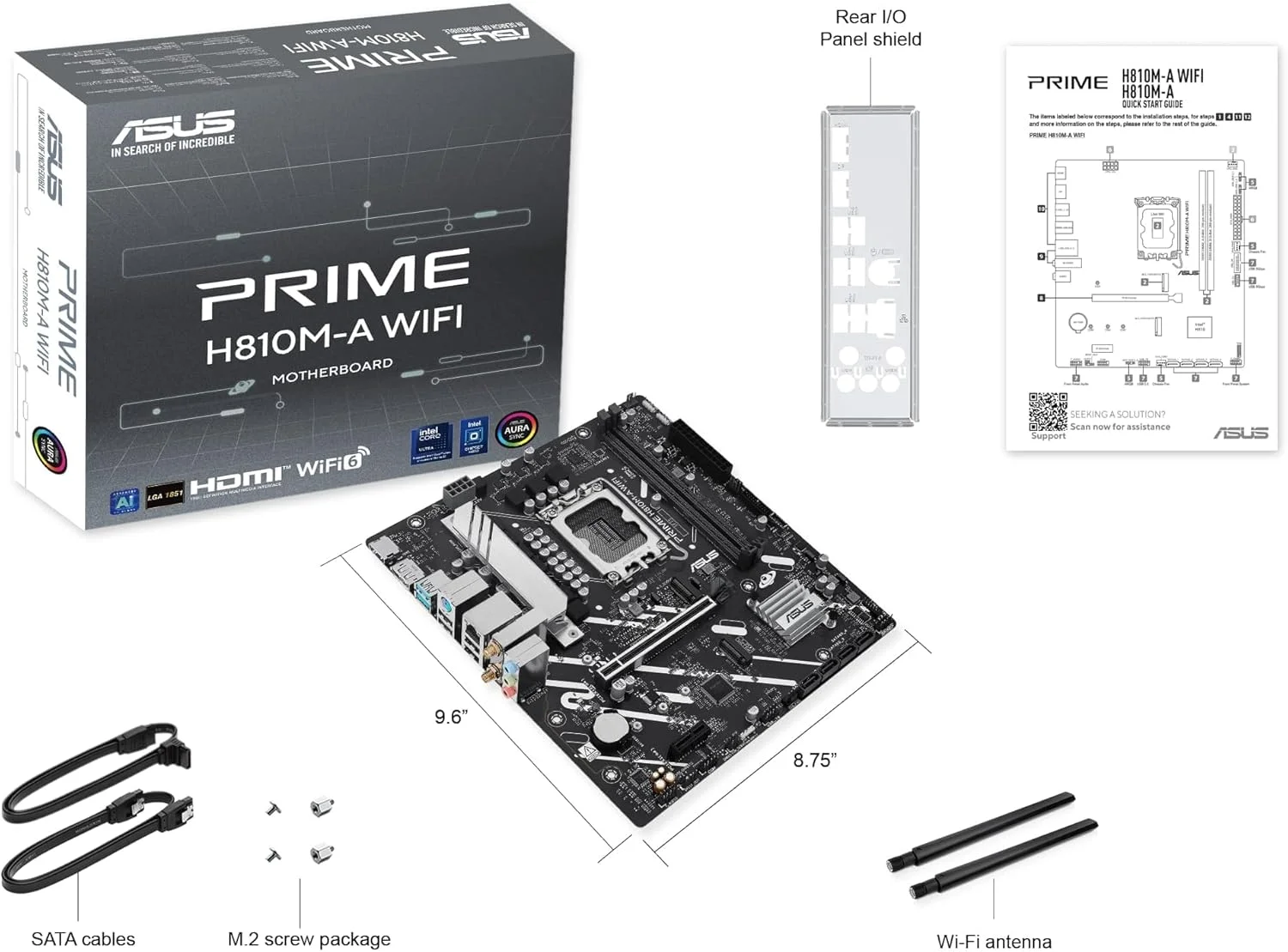 مادربرد ASUS PRIME H810M-A WIFI Micro-ATX: LGA1851 Series 2، 1 عدد PCIe 4.0 x16، طراحی قدرت دیجیتال 6+1+1+1 فاز، 2 عدد اسلات DIMM DDR5 با پشتیبانی از کانال دوگانه، SafeSlot Core+ - مشکی