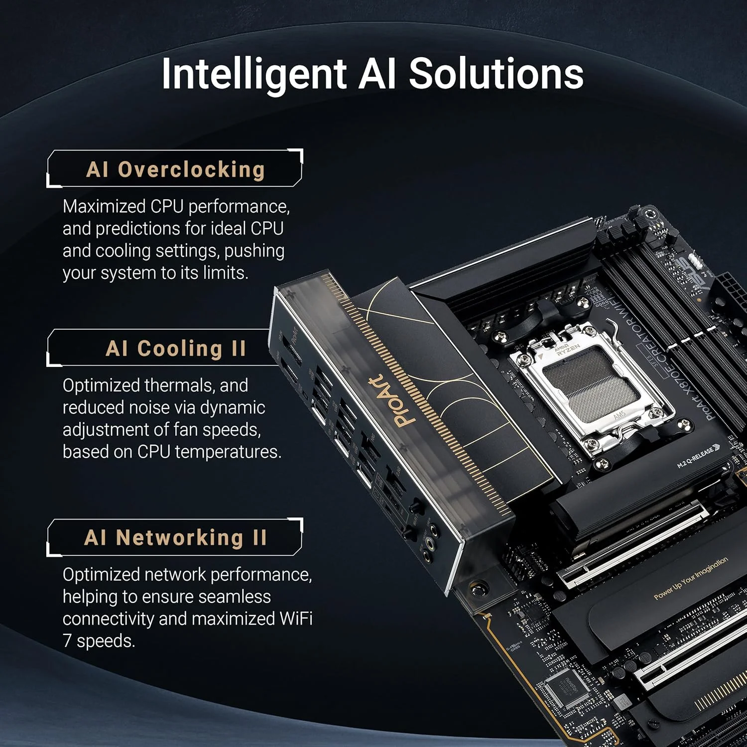 مادربرد ASUS ProArt X870E-CREATOR WiFi AMD AM5 X870E ATX با اسلات های PCIe® 5.0 x16 با پشتیبانی کامل از کارت گرافیک های نسل بعدی، 16+2+2 فاز قدرت، DDR5، دو پورت USB4®، LAN 10 گیگابیتی و 2.5 گیگابیتی، WiFi 7، چهار اسلات M.2