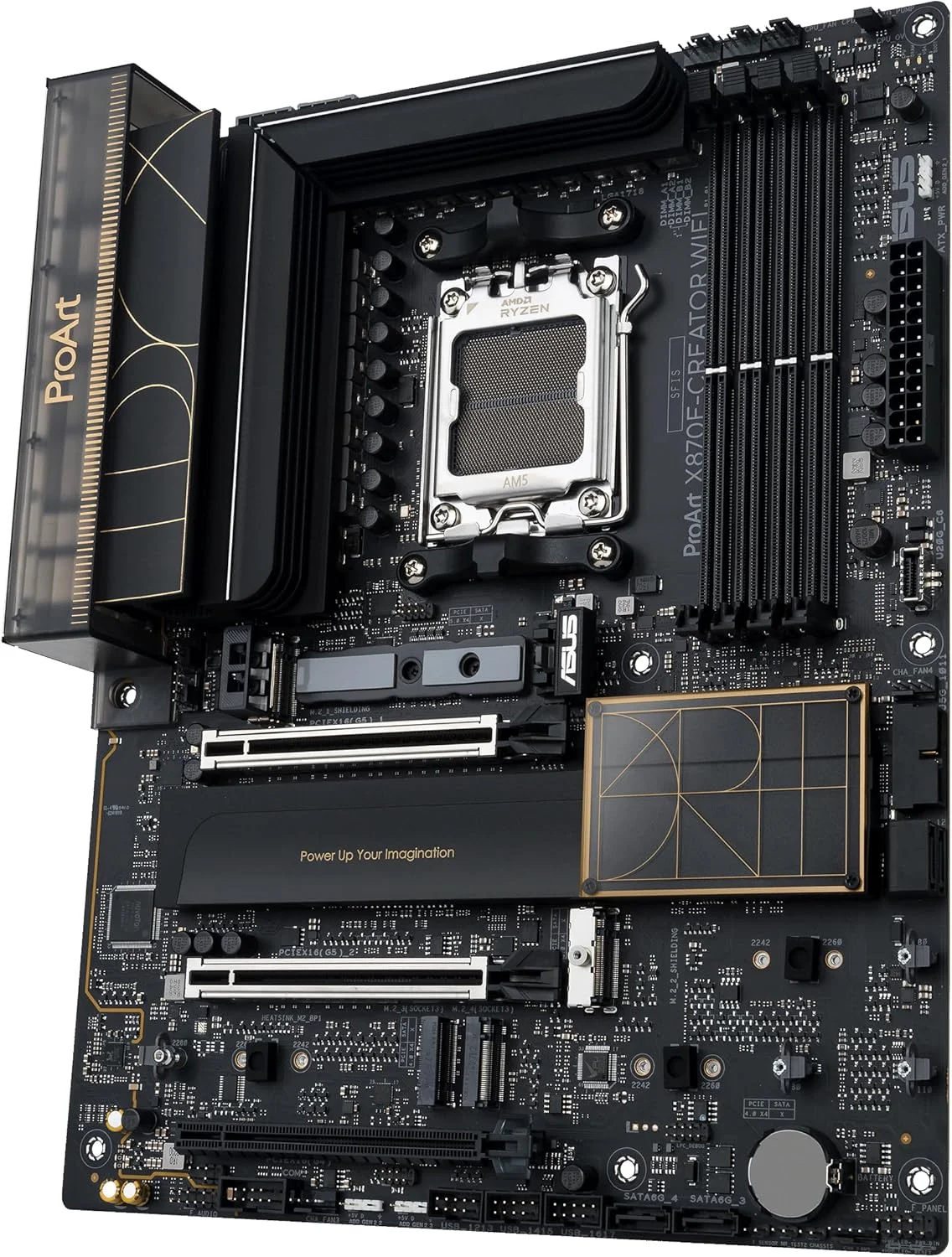 مادربرد ASUS ProArt X870E-CREATOR WiFi AMD AM5 X870E ATX با اسلات های PCIe® 5.0 x16 با پشتیبانی کامل از کارت گرافیک های نسل بعدی، 16+2+2 فاز قدرت، DDR5، دو پورت USB4®، LAN 10 گیگابیتی و 2.5 گیگابیتی، WiFi 7، چهار اسلات M.2