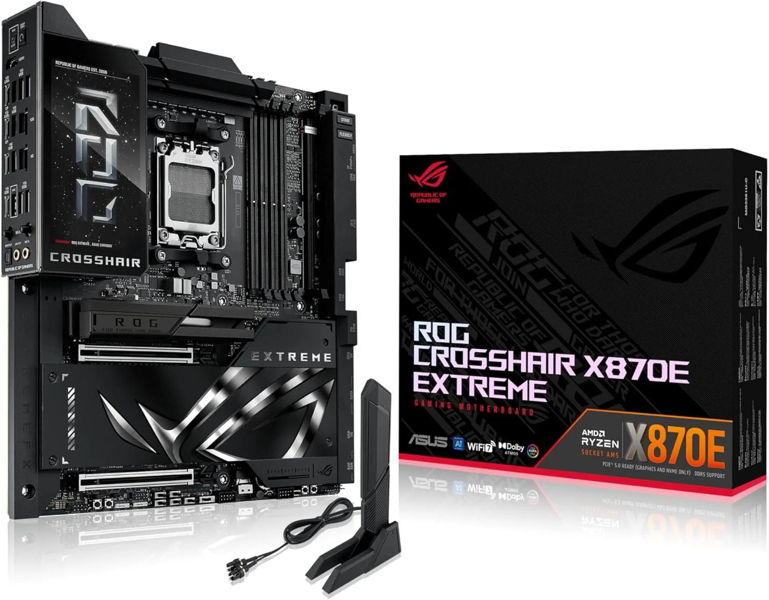 مادربرد گیمینگ ASUS ROG Crosshair X870E Extreme AMD X870E AM5 E-ATX - دارای 20+2+2 فاز قدرت، DDR5، PCIe 5.0، 5X M.2، LAN 5G & 10G، Wi-Fi 7، USB4 Type-C، LCD 5 اینچی، اورکلاکینگ و شبکه سازی هوش مصنوعی