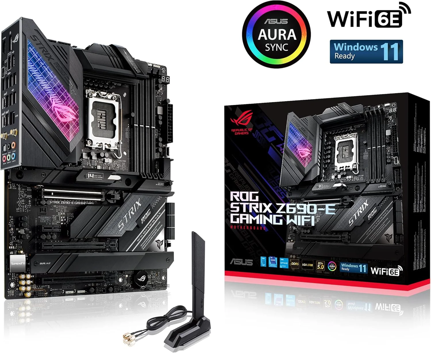 مادربرد گیمینگ ASUS ROG Strix Z690-E Gaming WiFi 6E LGA 1700 (نسل دوازدهم اینتل) ATX (PCIe 5.0، DDR5، LAN 2.5 گیگابیتی، Thunderbolt 4، 5xM.2، 1xPCIe 5.0 M.2، کارت ROG Hyper M.2، USB 3.2 Gen 2x2 Type-C پنل جلو)