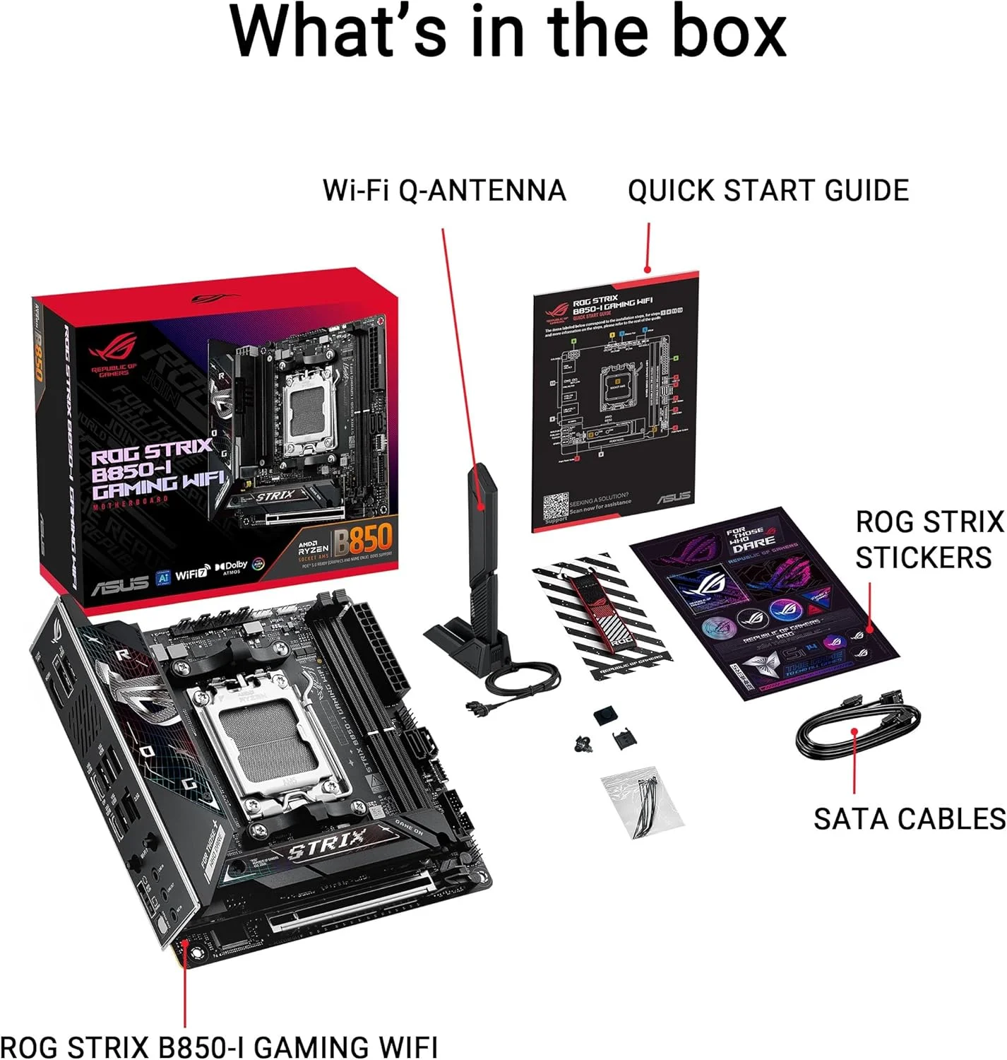 مادربرد ایسوس ROG Strix B850-I Gaming WiFi AMD AM5 B850 Mini-ITX mITX، با 10+2+1 فاز، DDR5، LAN 2.5G، WiFi 7، 2X M.2، PCIe® 5.0 x16، USB 20Gbps Type-C®، اورکلاک هوش مصنوعی، شبکه هوش مصنوعی II، Aura Sync