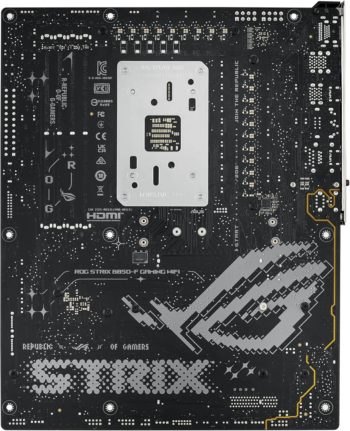 مادربرد ایسوس ROG Strix B850-F Gaming WiFi AMD AM5 B850-F ATX با 16+2+2 فاز قدرت، هوش مصنوعی کامپیوتر، DDR5 AEMP، WiFi 7، 4X M.2، PCIe® 5.0، پشتیبانی کامل از 19 پورت USB، Type-C® 20Gbps، شبکه هوش مصنوعی II، Aura Sync