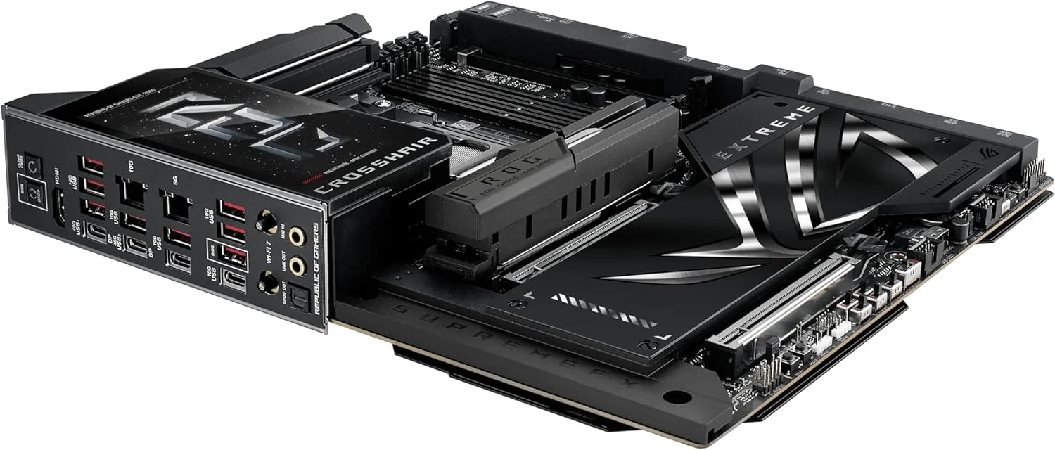 مادربرد گیمینگ ASUS ROG Crosshair X870E Extreme AMD X870E AM5 E-ATX - دارای 20+2+2 فاز قدرت، DDR5، PCIe 5.0، 5X M.2، LAN 5G & 10G، Wi-Fi 7، USB4 Type-C، LCD 5 اینچی، اورکلاکینگ و شبکه سازی هوش مصنوعی