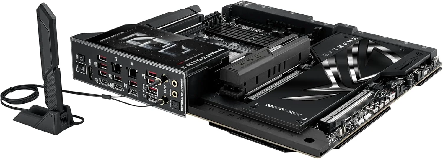 مادربرد گیمینگ ASUS ROG Crosshair X870E Extreme AMD X870E AM5 E-ATX - دارای 20+2+2 فاز قدرت، DDR5، PCIe 5.0، 5X M.2، LAN 5G & 10G، Wi-Fi 7، USB4 Type-C، LCD 5 اینچی، اورکلاکینگ و شبکه سازی هوش مصنوعی