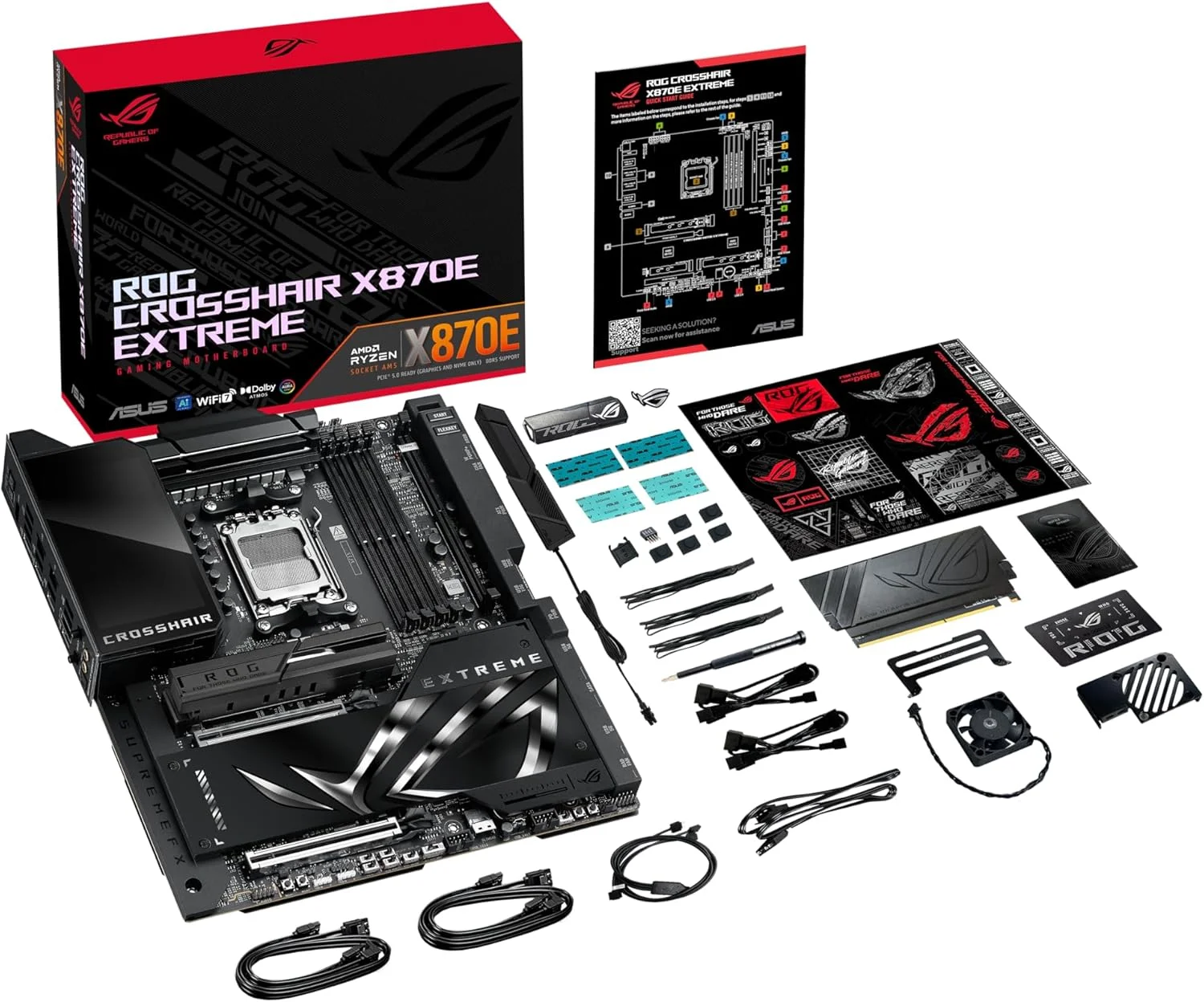 مادربرد گیمینگ ASUS ROG Crosshair X870E Extreme AMD X870E AM5 E-ATX - دارای 20+2+2 فاز قدرت، DDR5، PCIe 5.0، 5X M.2، LAN 5G & 10G، Wi-Fi 7، USB4 Type-C، LCD 5 اینچی، اورکلاکینگ و شبکه سازی هوش مصنوعی