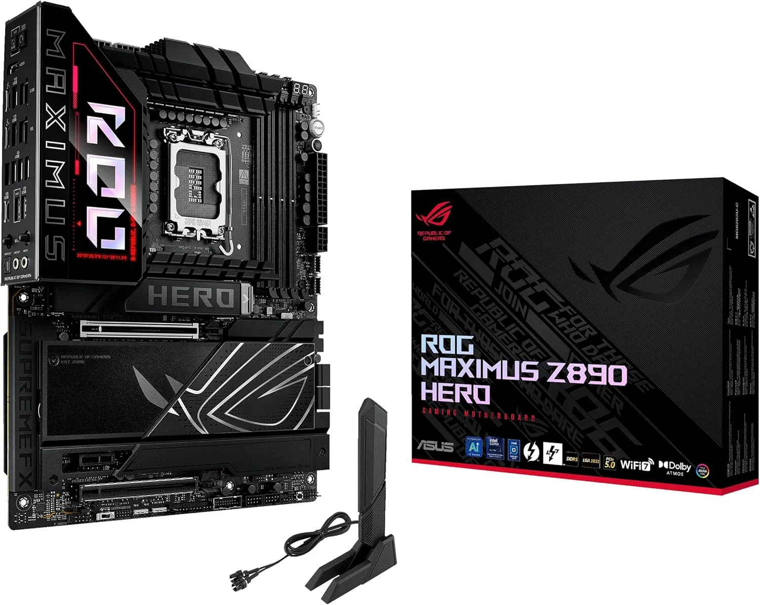مادربرد ASUS ROG Maximus Z890 Hero Intel Z890 LGA 1851 ATX: مجهز به هوش مصنوعی پیشرفته، 22+2+1+2 فاز، DDR5، WIFI 7، 3X PCIe 5.0 M.2، Thunderbolt 4، USB Type-C، اورکلاک هوش مصنوعی - مشکی