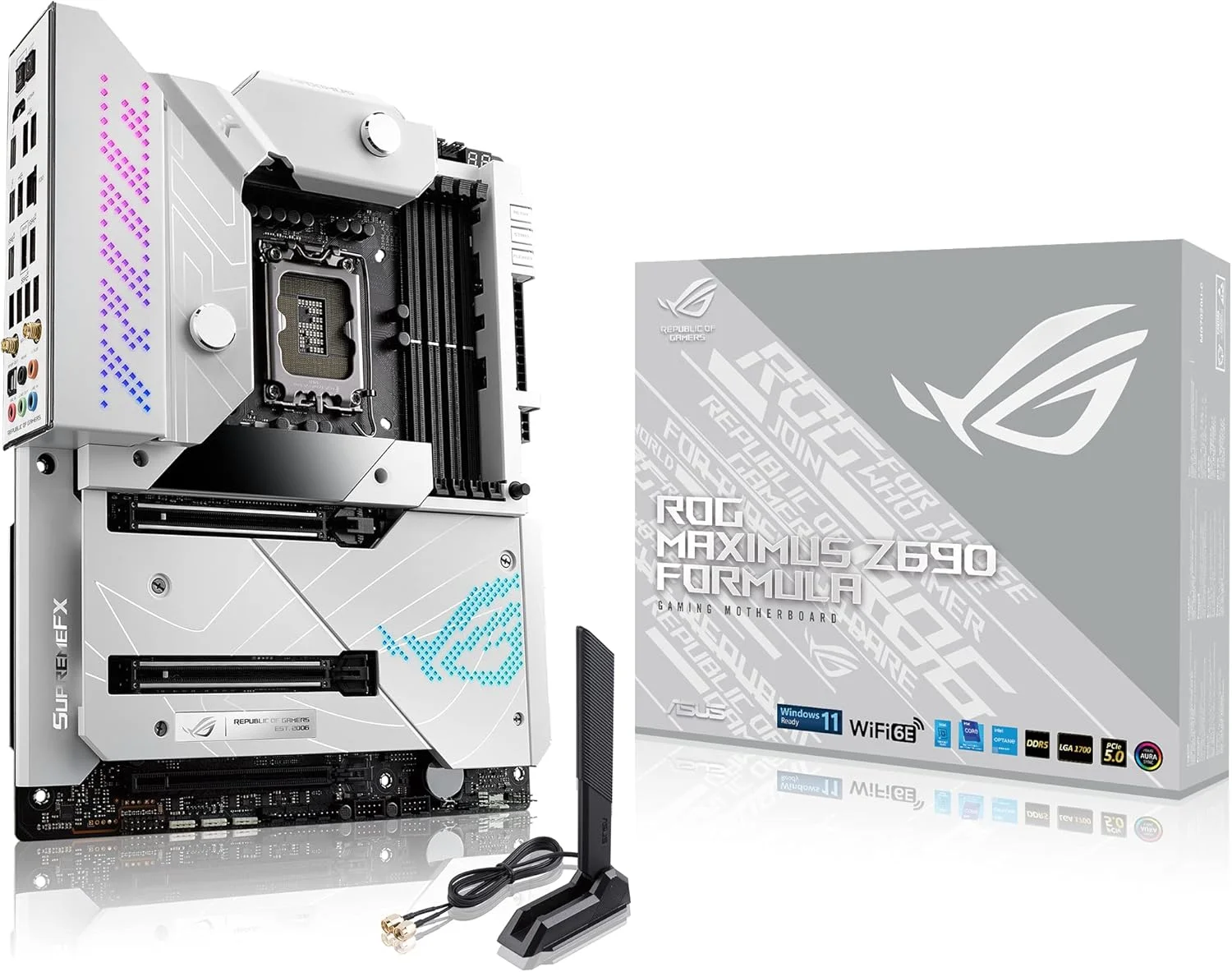 مادربرد گیمینگ ASUS ROG Maximus Z690 Formula (WiFi 6E) LGA1700 (نسل دوازدهم اینتل) ATX خنک کننده آبی (PCIe 5.0, DDR5, 20+1 فاز قدرت, LiveDash 2”OLED, 5xM.2, 2xThunderbolt?4, کارت PCIe 5.0 Hyper M.2)