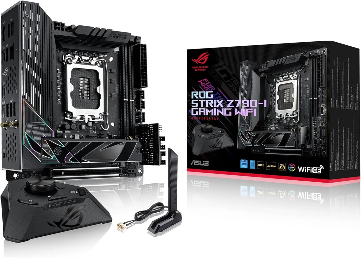 مادربرد گیمینگ ASUS ROG Strix Z790-I Gaming WiFi 6E LGA 1700 (نسل سیزدهم و دوازدهم اینتل) mini-ITX (PCIe 5.0, DDR5, 10+1 فاز قدرت, Thunderbolt 4, 2.5GbLAN, USB 3.2 Gen 2x2 پنل جلویی Type-C, 2x M.2/NVMe SSD)