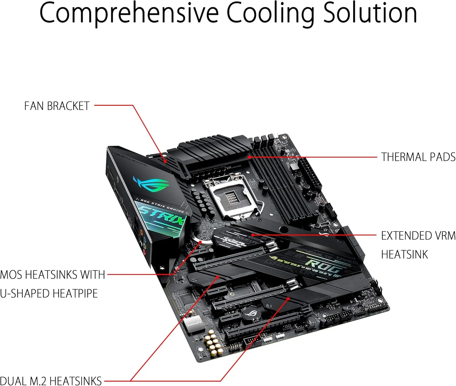 مادربرد گیمینگ ایسوس ROG Strix Z490-F با سوکت LGA 1200، پشتیبانی از DDR4 (4600 O.C.)، فرم فاکتور ATX، براکت فن اختصاصی، 2 اسلات M.2، اترنت 2.5 گیگابیتی و خنک کننده هوش مصنوعی برای اورکلاکینگ