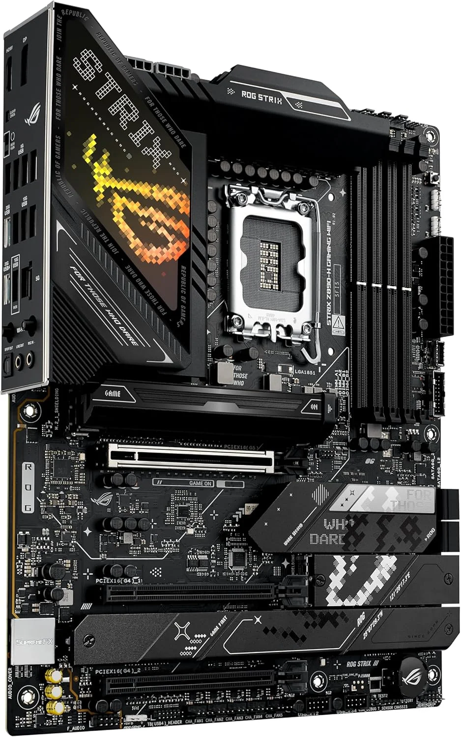 مادربرد ASUS ROG Strix Z890-H Gaming WiFi Z890 LGA 1851 ATX، آماده برای پردازنده های Intel® Core™ Ultra Series 2، دارای هوش مصنوعی پیشرفته، 16+2+1+2 فاز، DDR5، LAN 5Gb، WiFi 7، 4X M.2، PCIe 5.0، USB Type-C®، AI OC