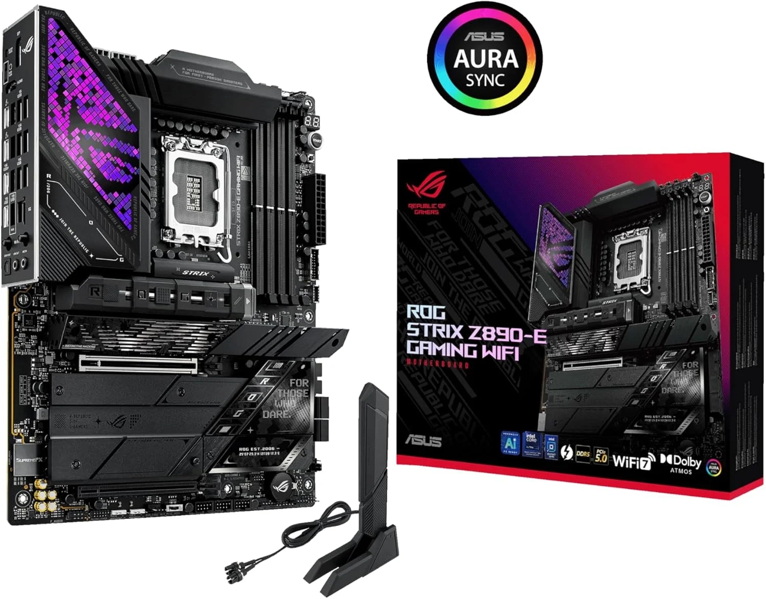 مادربرد ASUS ROG Strix Z890-E Gaming WiFi Intel® Z890 LGA 1851 ATX، مجهز به هوش مصنوعی پیشرفته، 18+2+1+2 فاز، DDR5، WiFi 7، 7X M.2، Thunderbolt™ 4، USB Type-C®، اورکلاک هوش مصنوعی، خنک کننده و شبکه