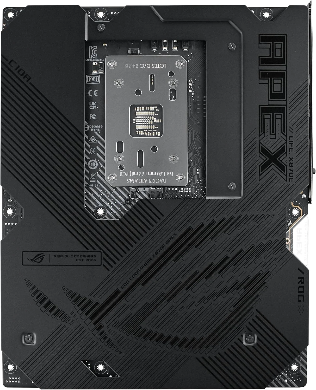 مادربرد ایسوس ROG Crosshair X870E APEX AMD X870E AM5 ATX، مجهز به هوش مصنوعی پیشرفته، 18+2+2 فاز، DDR5، فن حافظه ROG، کارت ROG DIMM.2، Wi-Fi 7، شبکه 5G، 3X M.2، PCIe® 5.0، USB4®، USB Type-C®، اورکلاک هوش مصنوعی