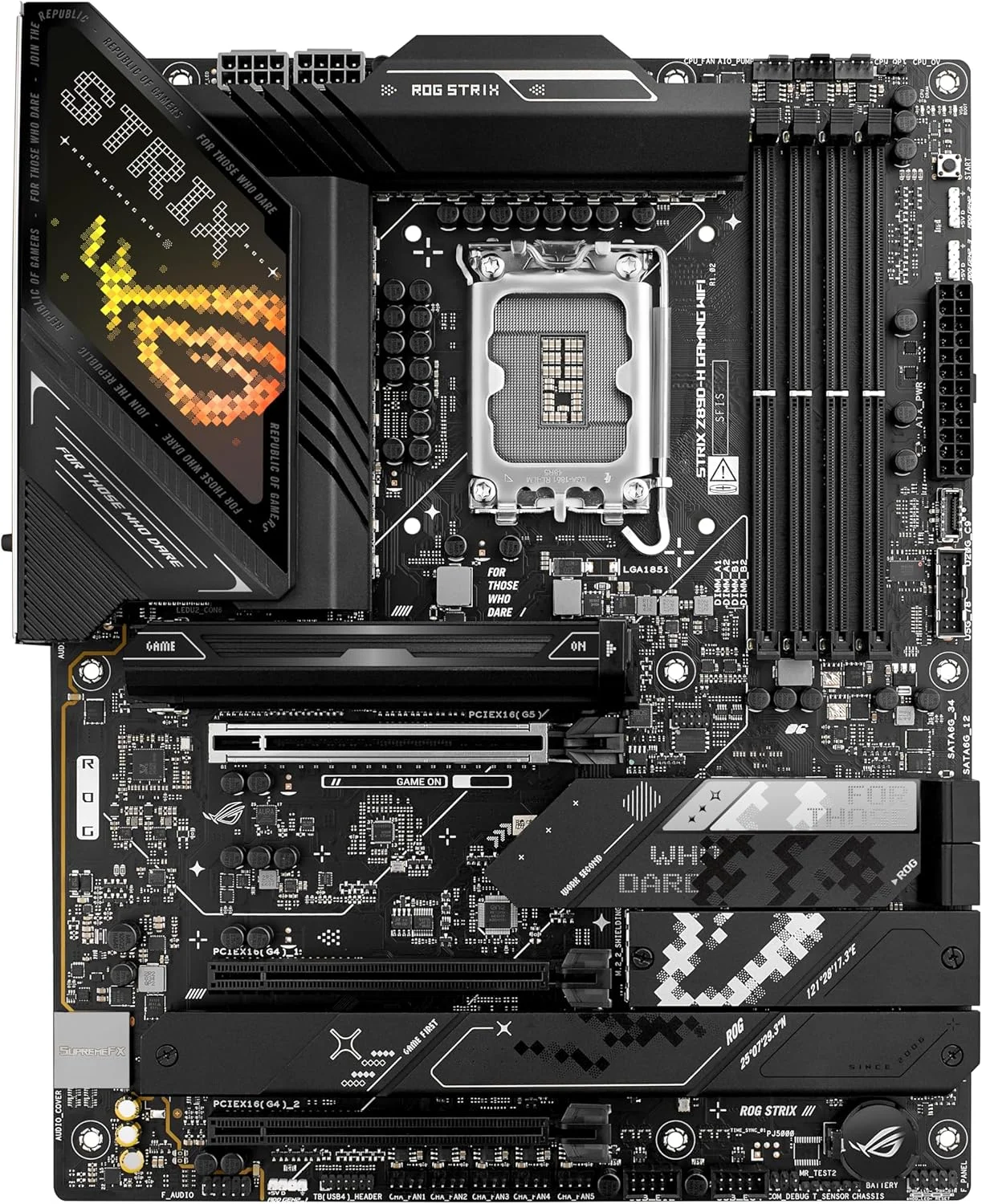 مادربرد ASUS ROG Strix Z890-H Gaming WiFi Z890 LGA 1851 ATX، آماده برای پردازنده های Intel® Core™ Ultra Series 2، دارای هوش مصنوعی پیشرفته، 16+2+1+2 فاز، DDR5، LAN 5Gb، WiFi 7، 4X M.2، PCIe 5.0، USB Type-C®، AI OC