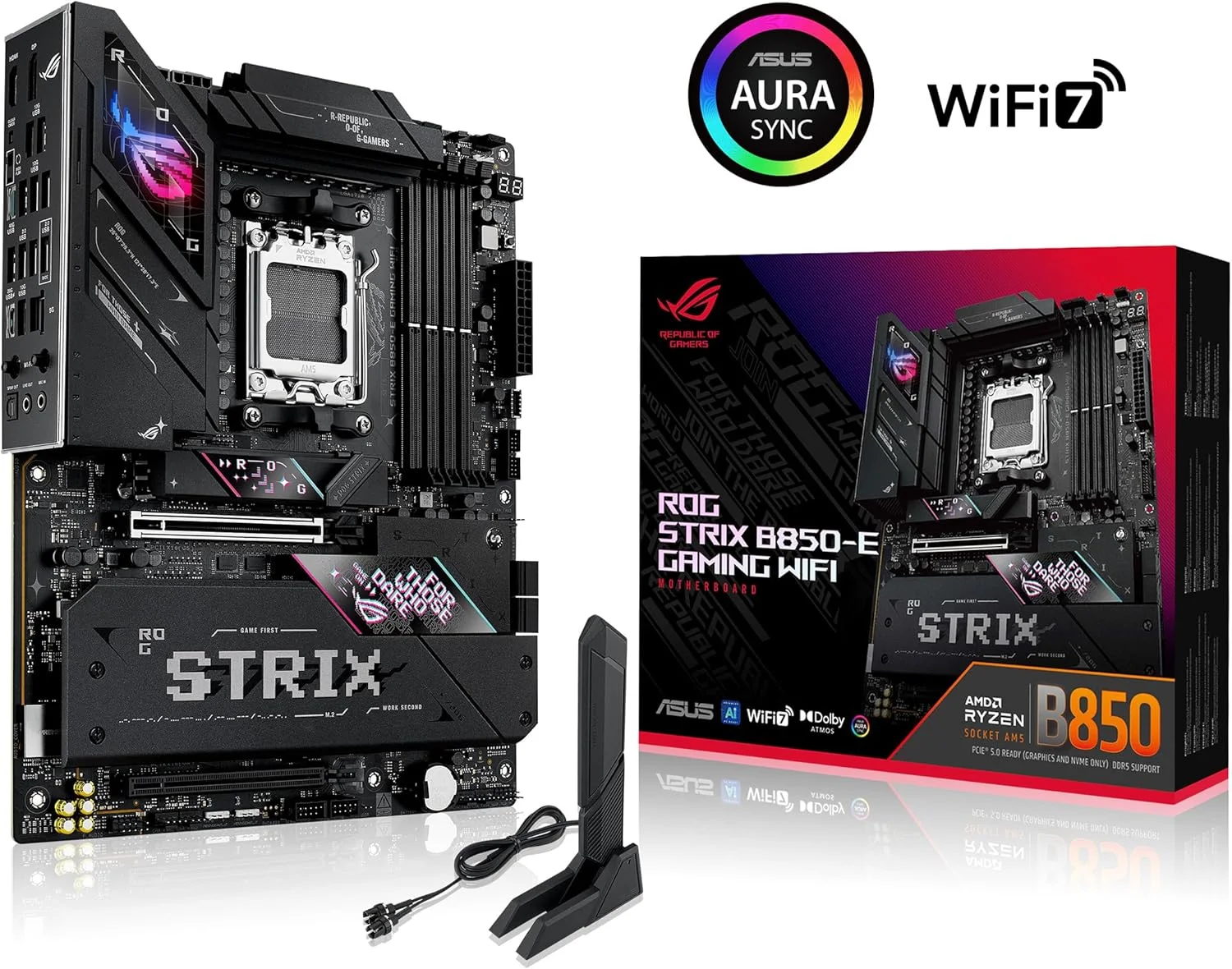 مادربرد گیمینگ ایسوس ROG Strix B850-E WiFi - AMD، دارای 16+2+2 فاز قدرت، DDR5، پنج اسلات M.2، PCIe 5.0، WiFi 7، پورت USB4 Type-C، USB 20Gbps با PD 3.0 تا 30 وات و Aura Sync RGB