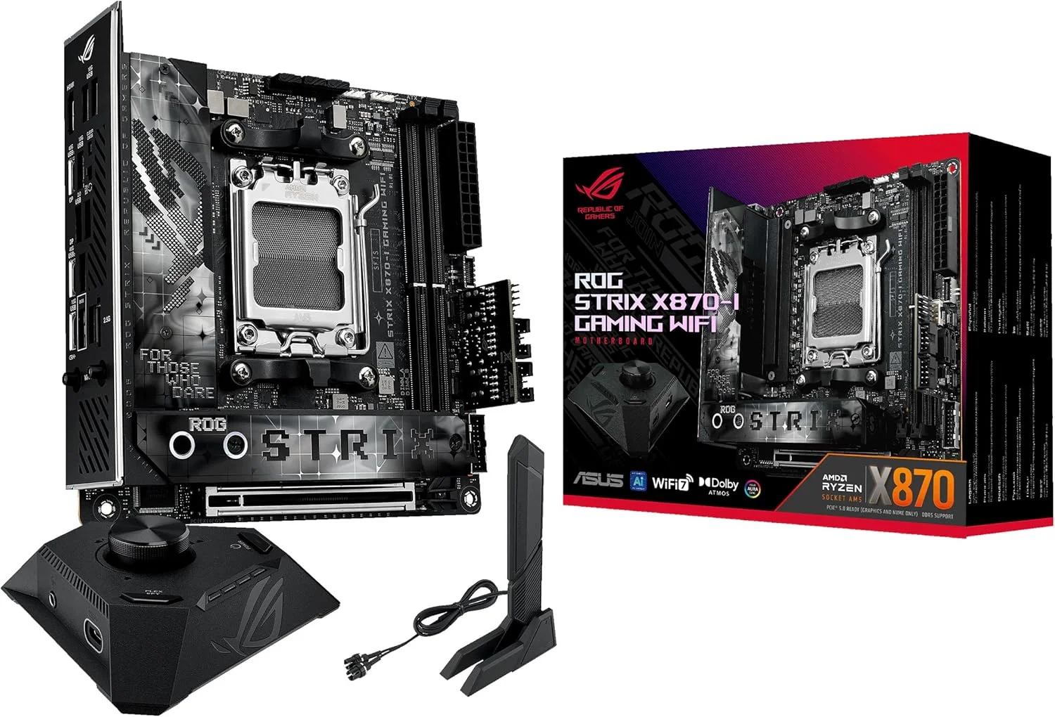 مادربرد ایسوس ROG STRIX X870-I GAMING WIFI AMD AM5 X870 Mini ITX با فازهای قدرت 10+2+1، Dynamic OC Switcher، Core Flex، DDR5 AEMP، WiFi7، 2x M.2، PCIe®5.0، Q-Release Slim، USB4، AI OCing &