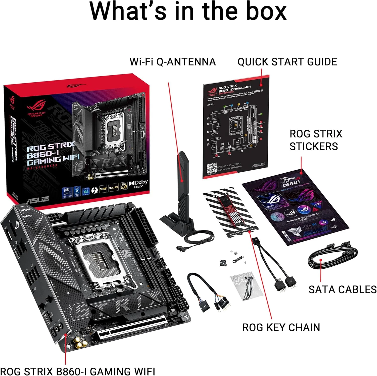 مادربرد ASUS ROG STRIX B860-I GAMING WIFI B860 LGA 1851 mITX Mini-ITX، آماده برای پردازنده های Intel® Core™ Ultra Series 2، آماده برای هوش مصنوعی پیشرفته، 10+1+2+1 مرحله، DDR5، LAN 2.5G، WiFi7، M.2، Thunderbolt™ 4، USB Type-C®