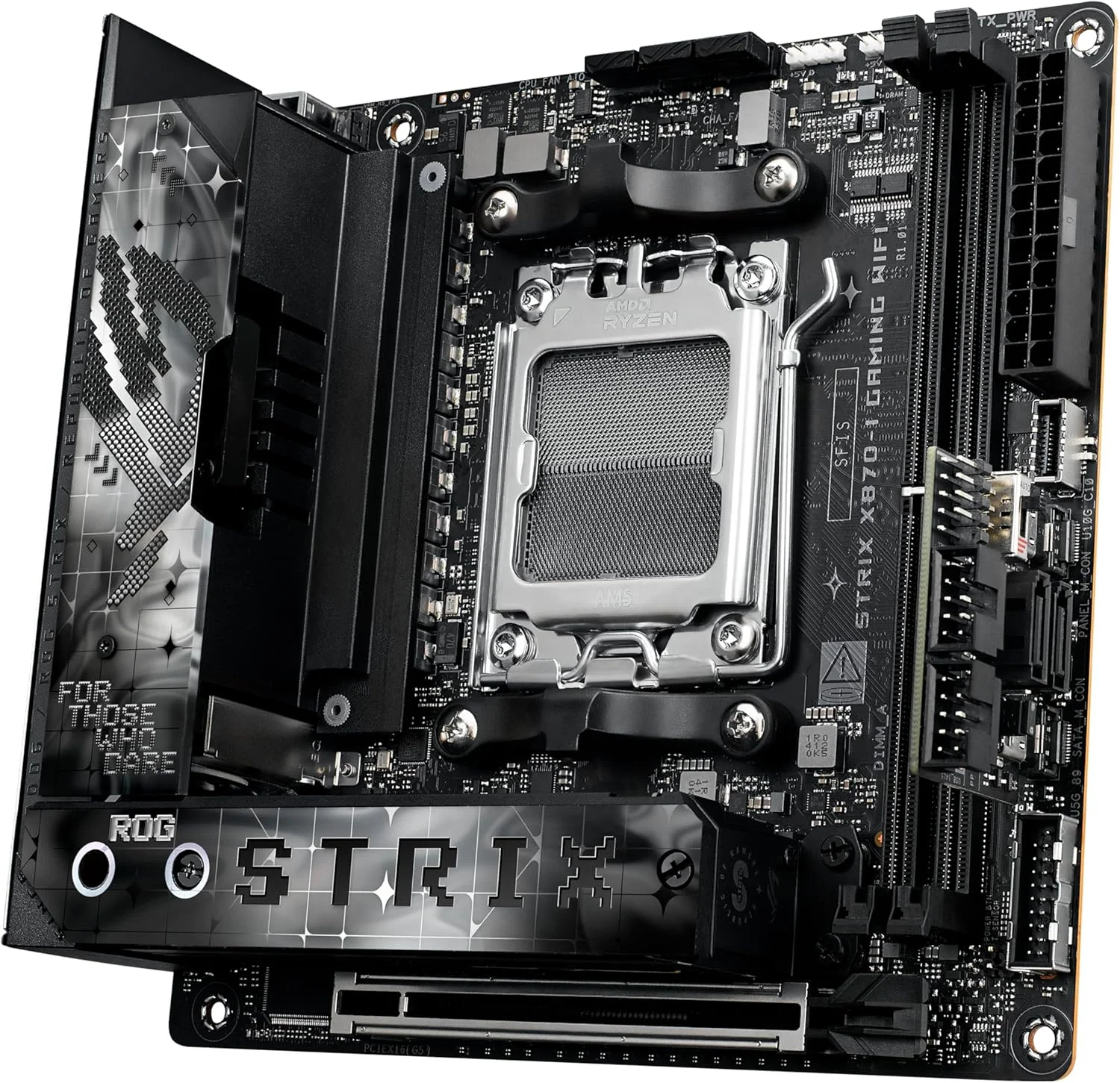 مادربرد ایسوس ROG STRIX X870-I GAMING WIFI AMD AM5 X870 Mini ITX با فازهای قدرت 10+2+1، Dynamic OC Switcher، Core Flex، DDR5 AEMP، WiFi7، 2x M.2، PCIe®5.0، Q-Release Slim، USB4، AI OCing &